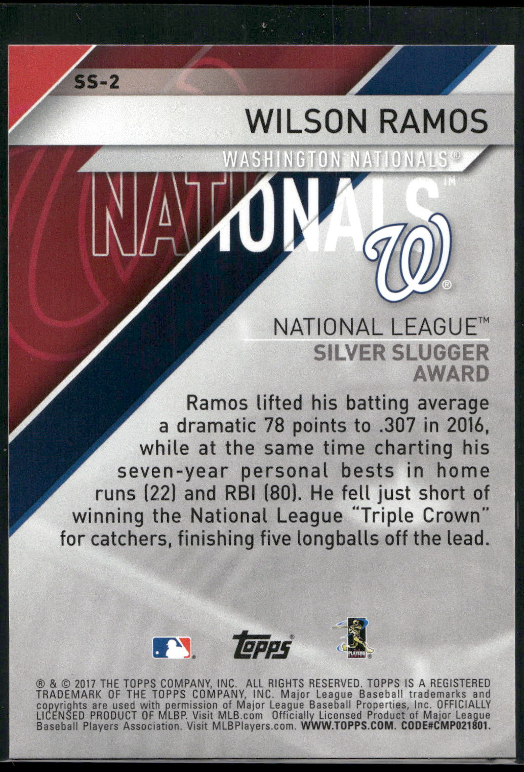 2017 Topps #SS-2 Wilson Ramos Silver Slugger Awards