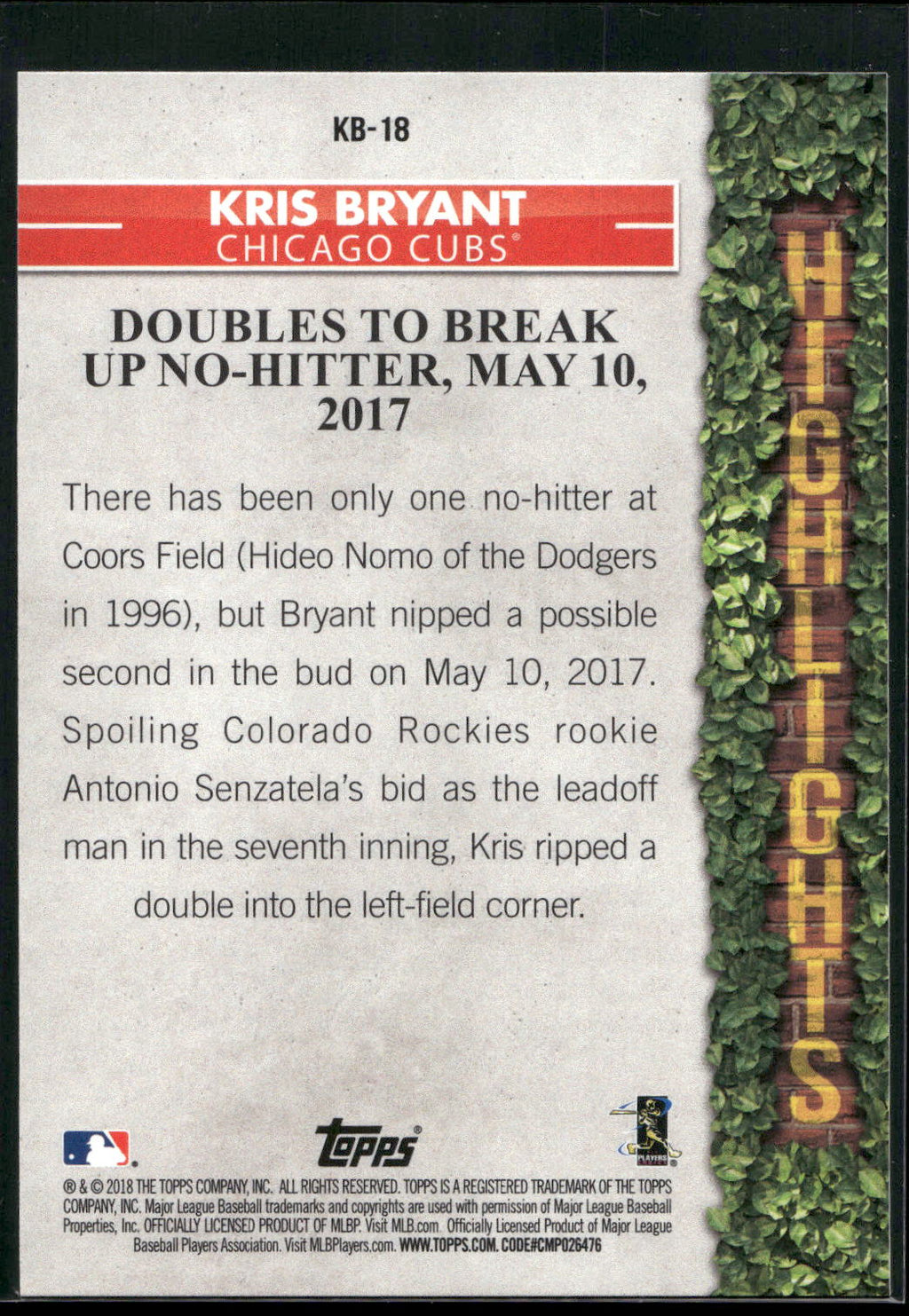 2018 Topps #KB-18 Kris Bryant Kris Bryant Highlights Blue