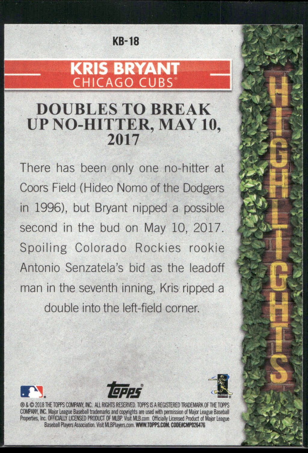 2018 Topps #KB-18 Kris Bryant Kris Bryant Highlights Blue