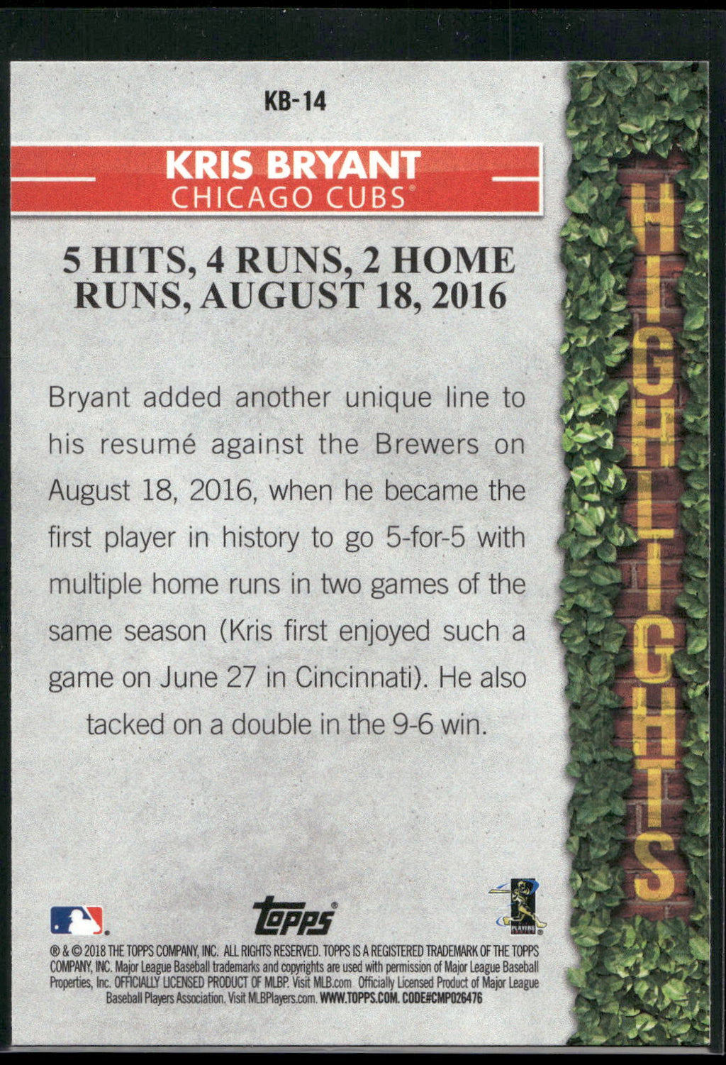 2018 Topps #KB-14 Kris Bryant Kris Bryant Highlights