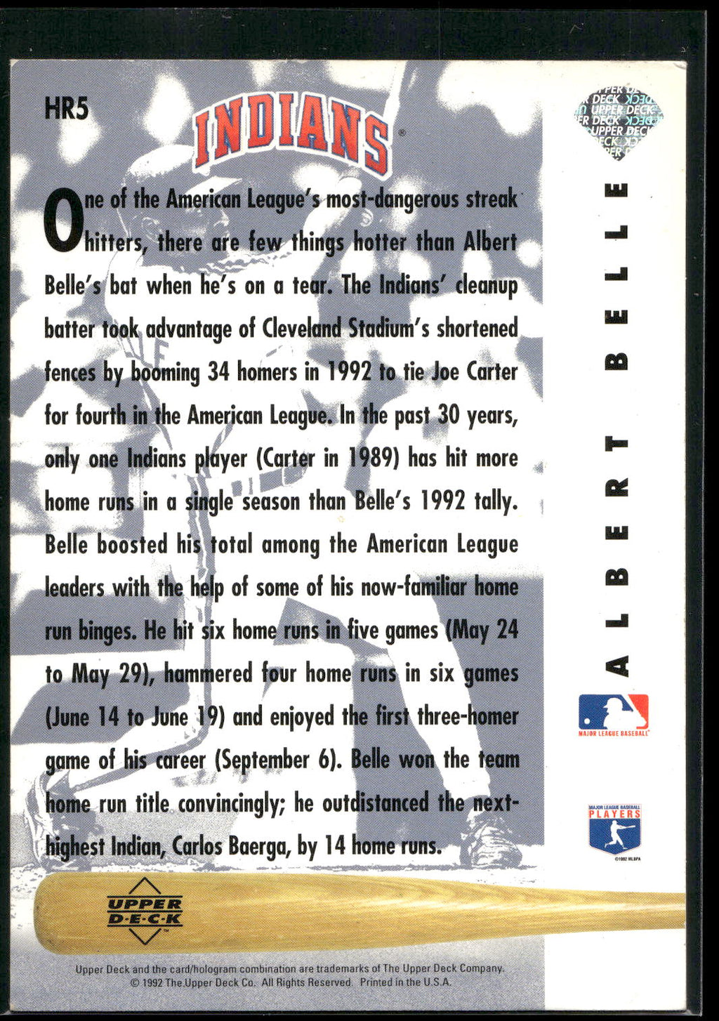 1993 Upper Deck #HR5 Albert Belle Home Run Heroes
