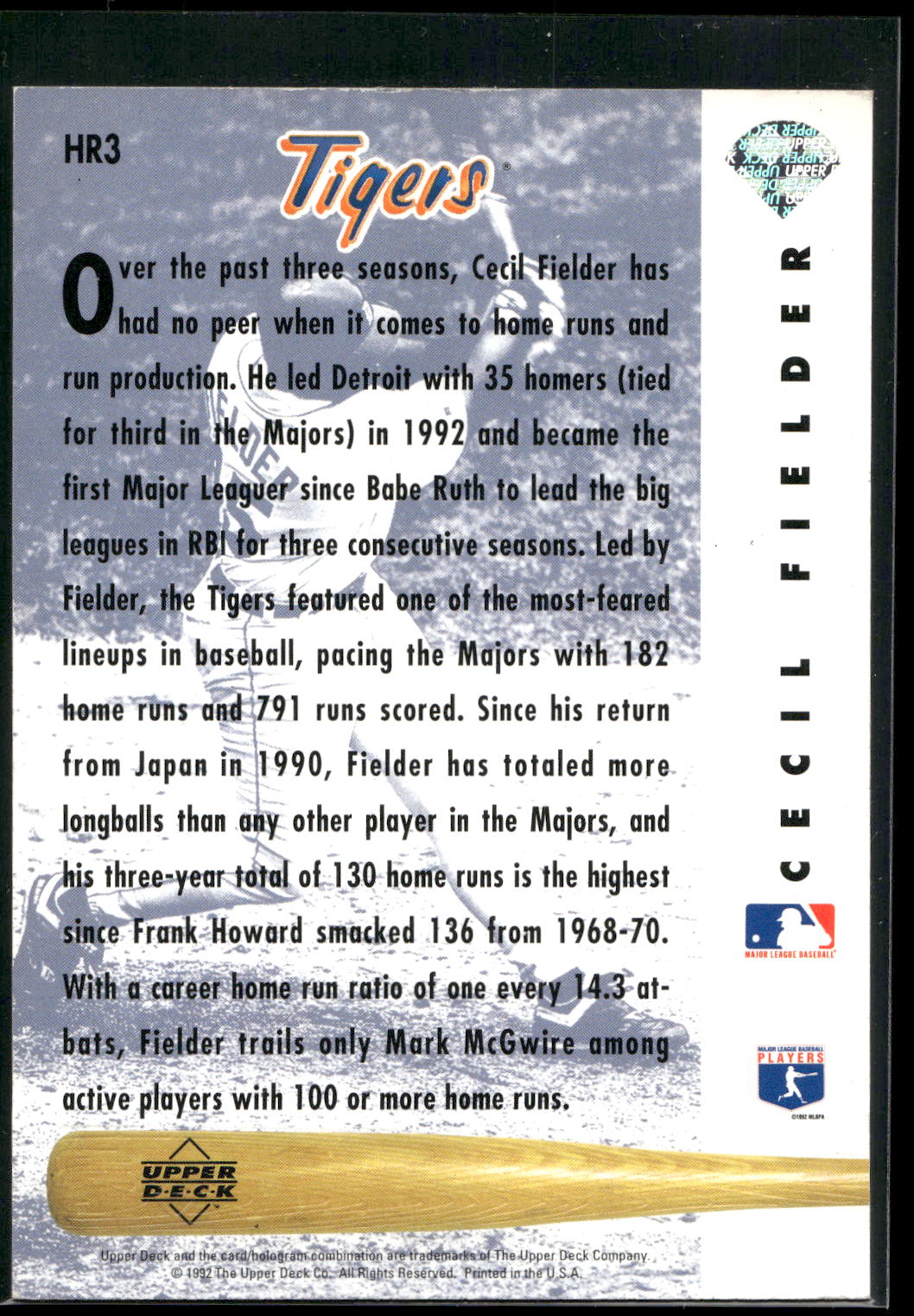 1993 Upper Deck #HR3 Cecil Fielder Home Run Heroes