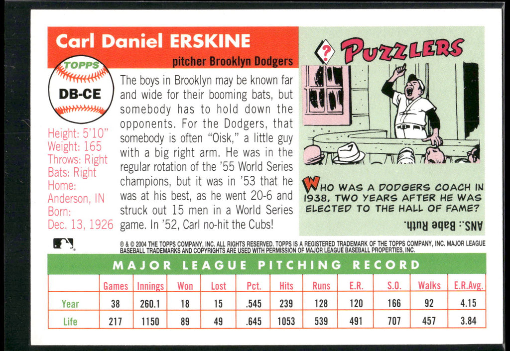 2005 Topps #DB-CE Carl Erskine Dem Bums