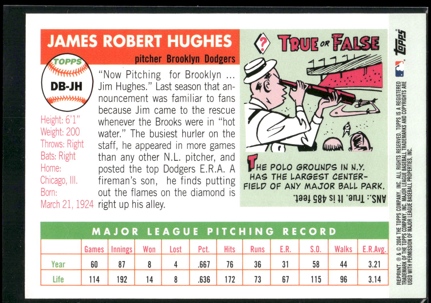 2005 Topps #DB-JH Jim Hughes Dem Bums