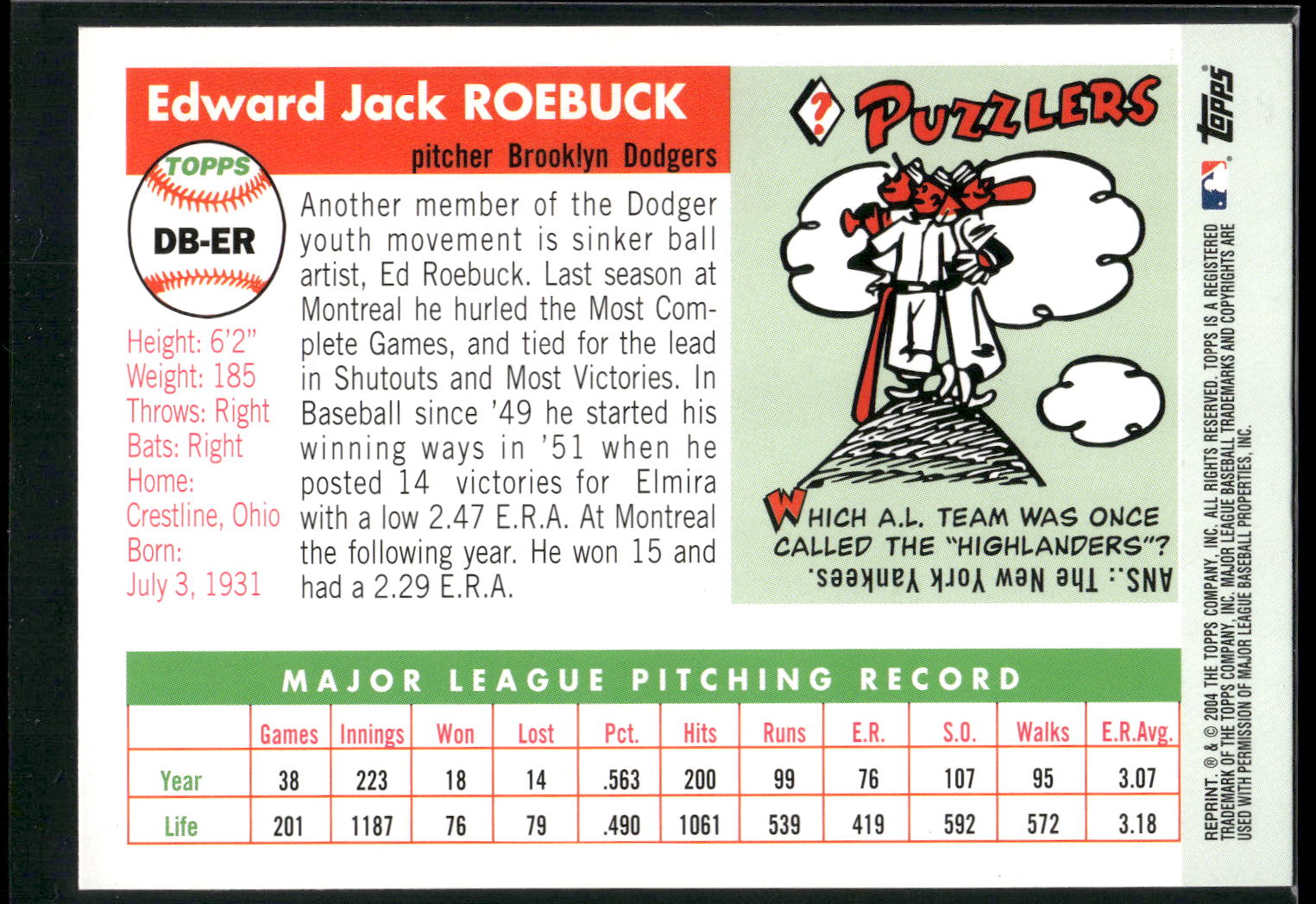 2005 Topps #DB-ER Ed Roebuck Dem Bums