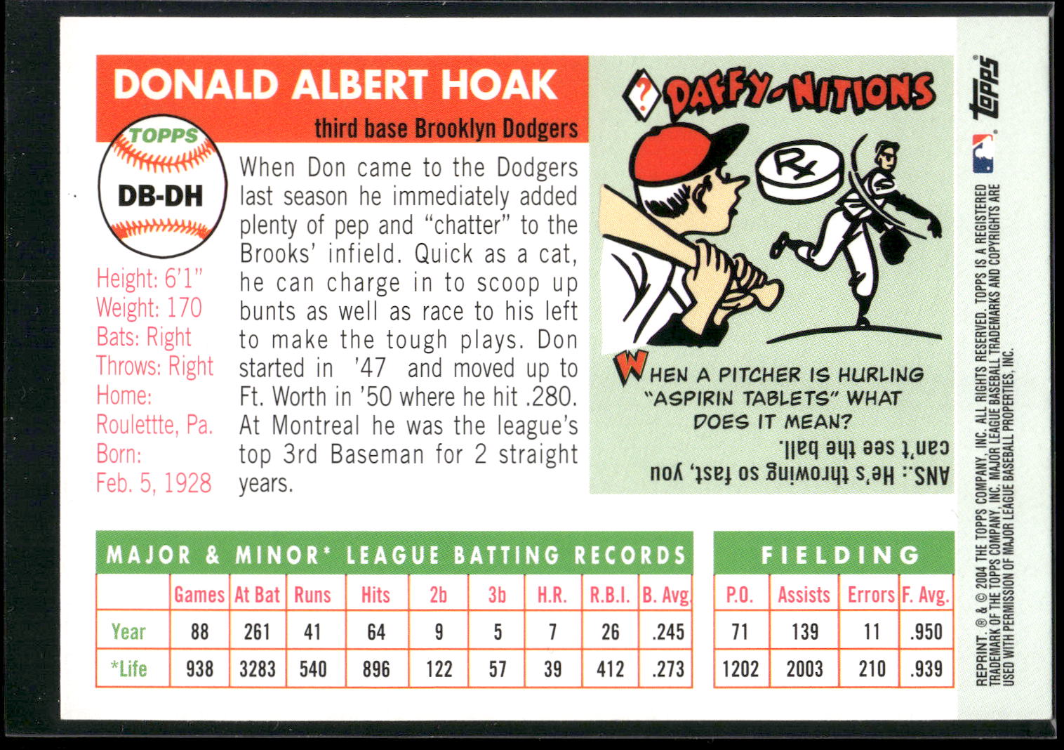 2005 Topps #DB-DH Don Hoak Dem Bums
