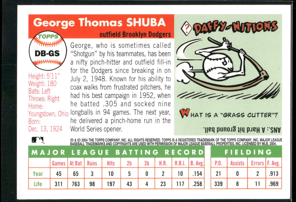 2005 Topps #DBA-GS George Shuba Dem Bums Autographs
