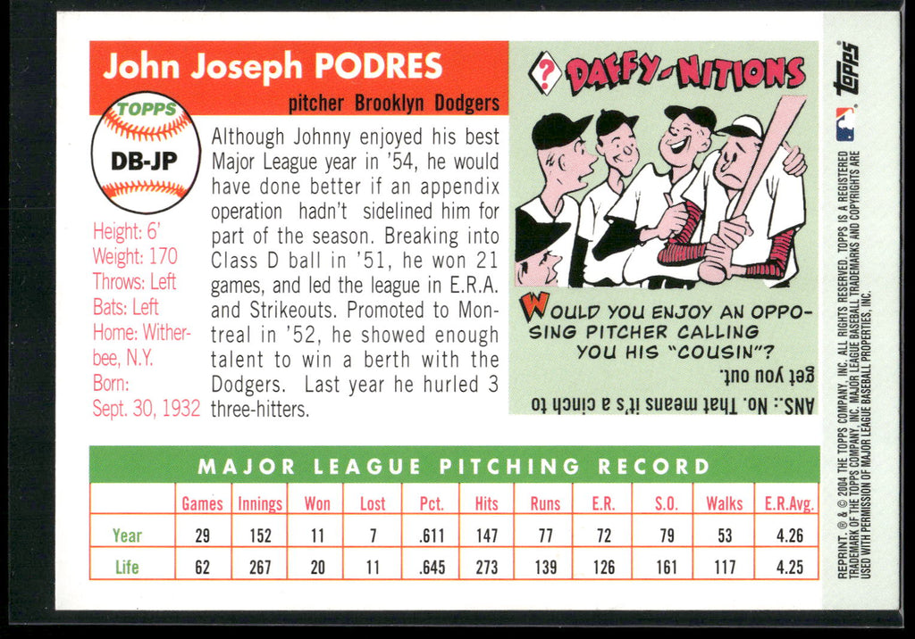 2005 Topps #DB-JP Johnny Podres Dem Bums