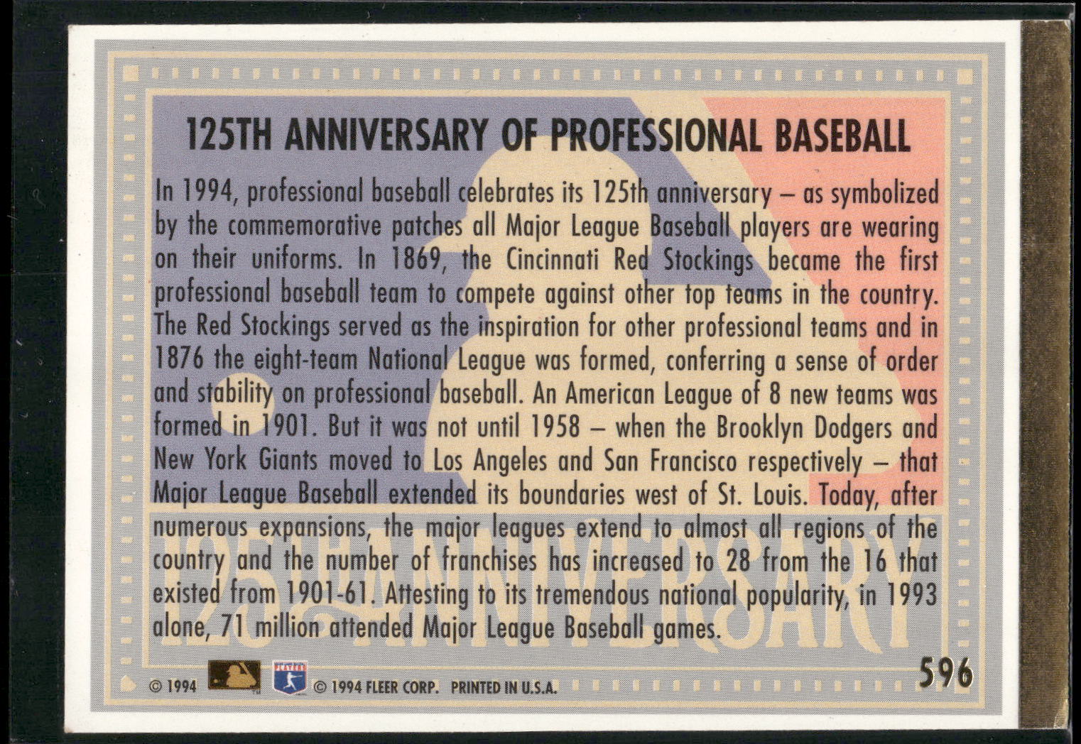 1994 Ultra #596 125th Anniversary