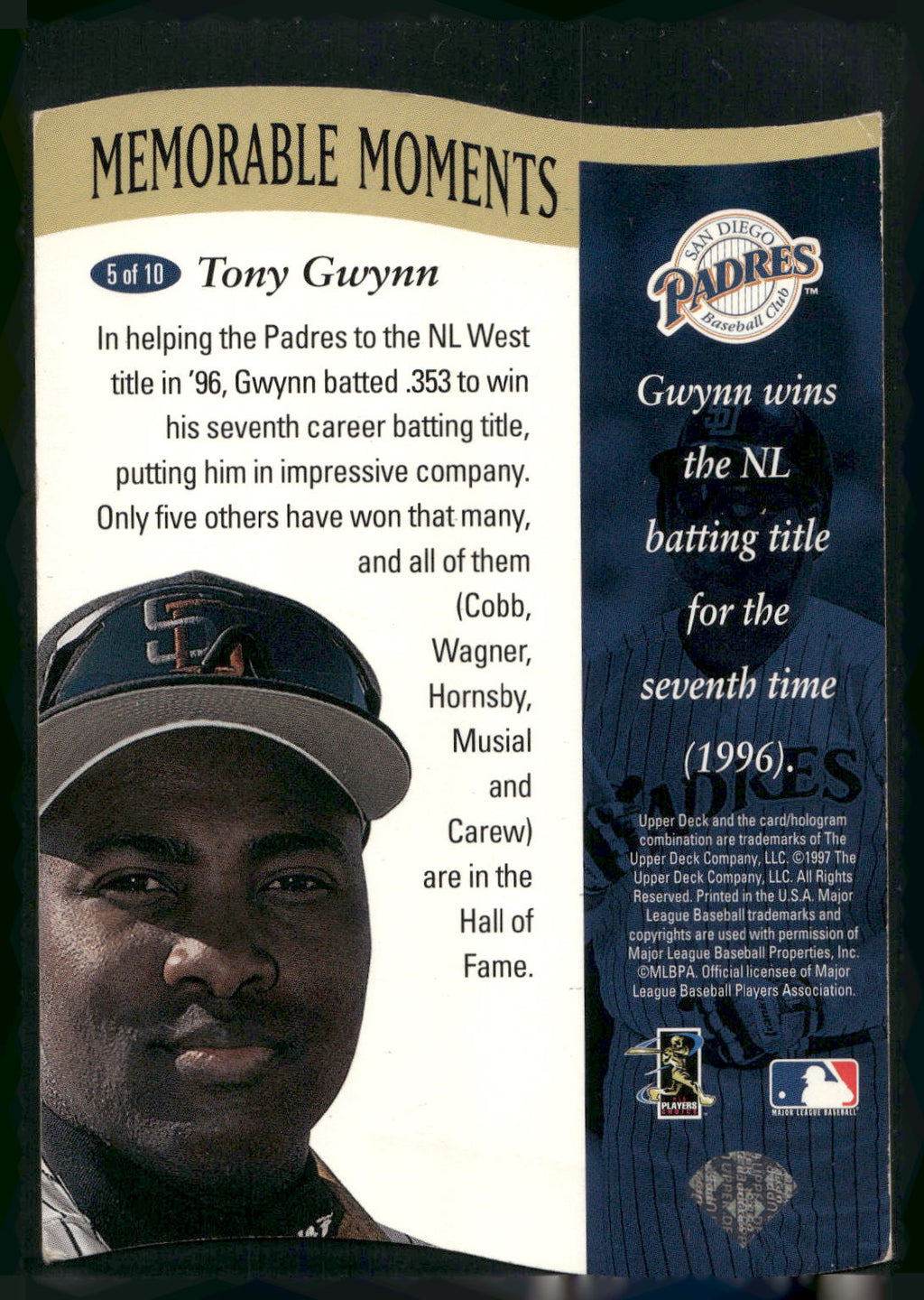 1997 Collector's Choice #5 Tony Gwynn Memorable Moments