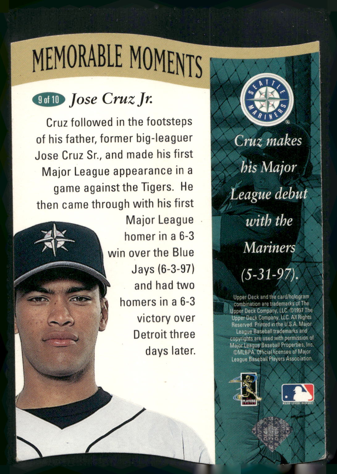 1997 Collector's Choice #9 Jose Cruz Jr. Memorable Moments