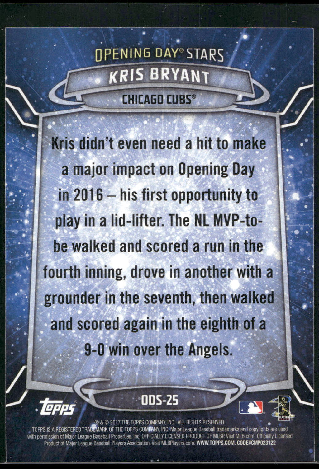 2017 Topps Opening Day #ODS-25 Kris Bryant Opening Day Stars