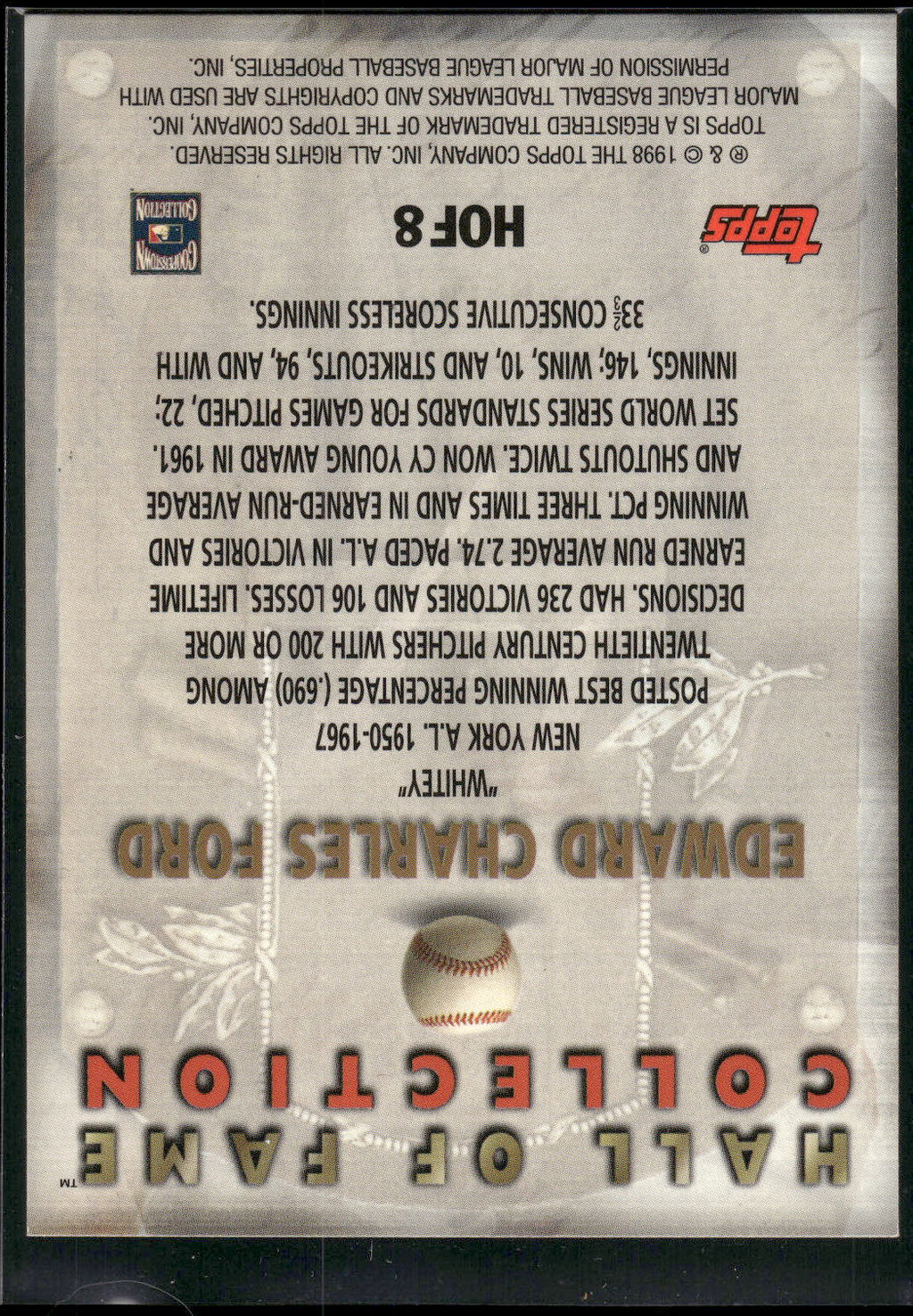 1999 Topps #HOF8 Whitey Ford Hall of Fame Collection