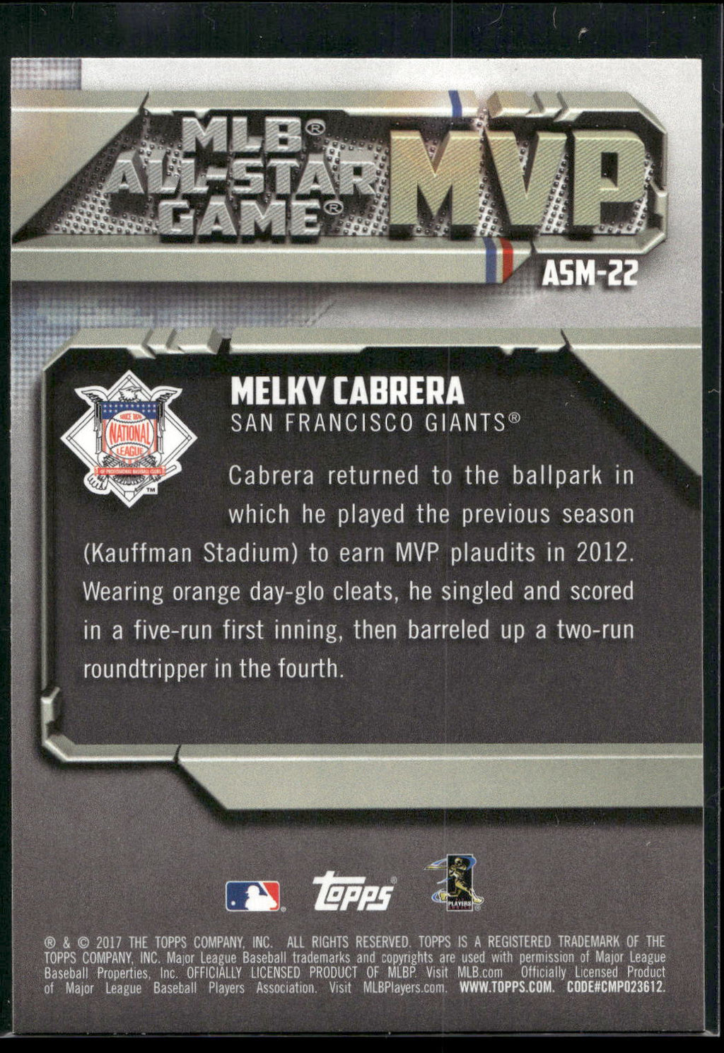 2017 Topps #ASM-22 Melky Cabrera All-Star Game MVP