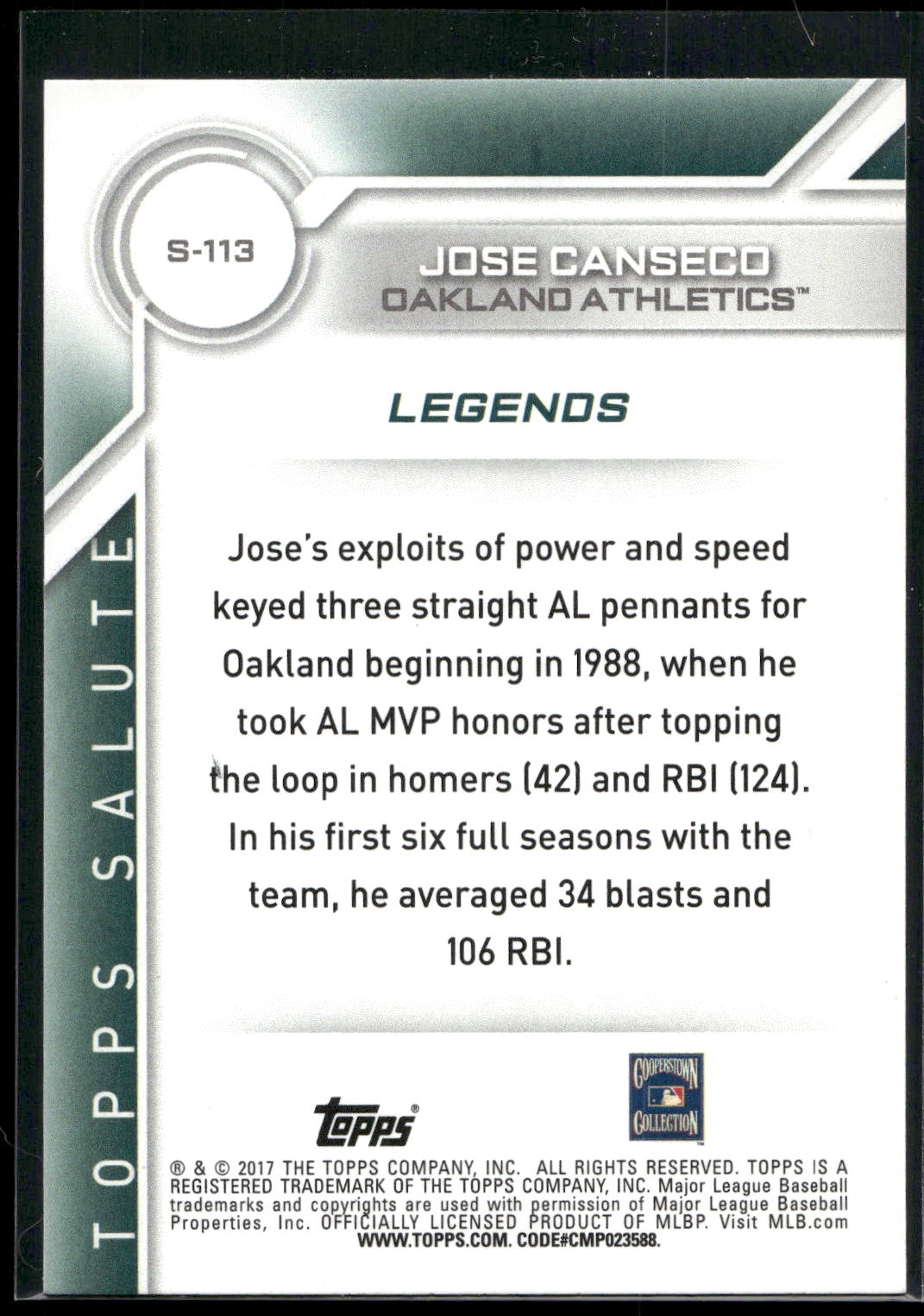 2017 Topps #S-113 Jose Canseco Salute