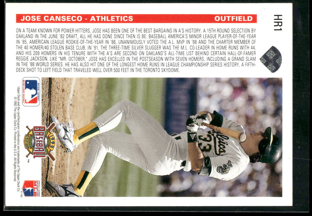 1992 Upper Deck #HR1 Jose Canseco Homerun Heroes
