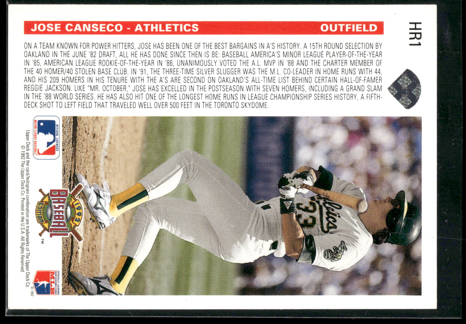 1992 Upper Deck #HR1 Jose Canseco Homerun Heroes