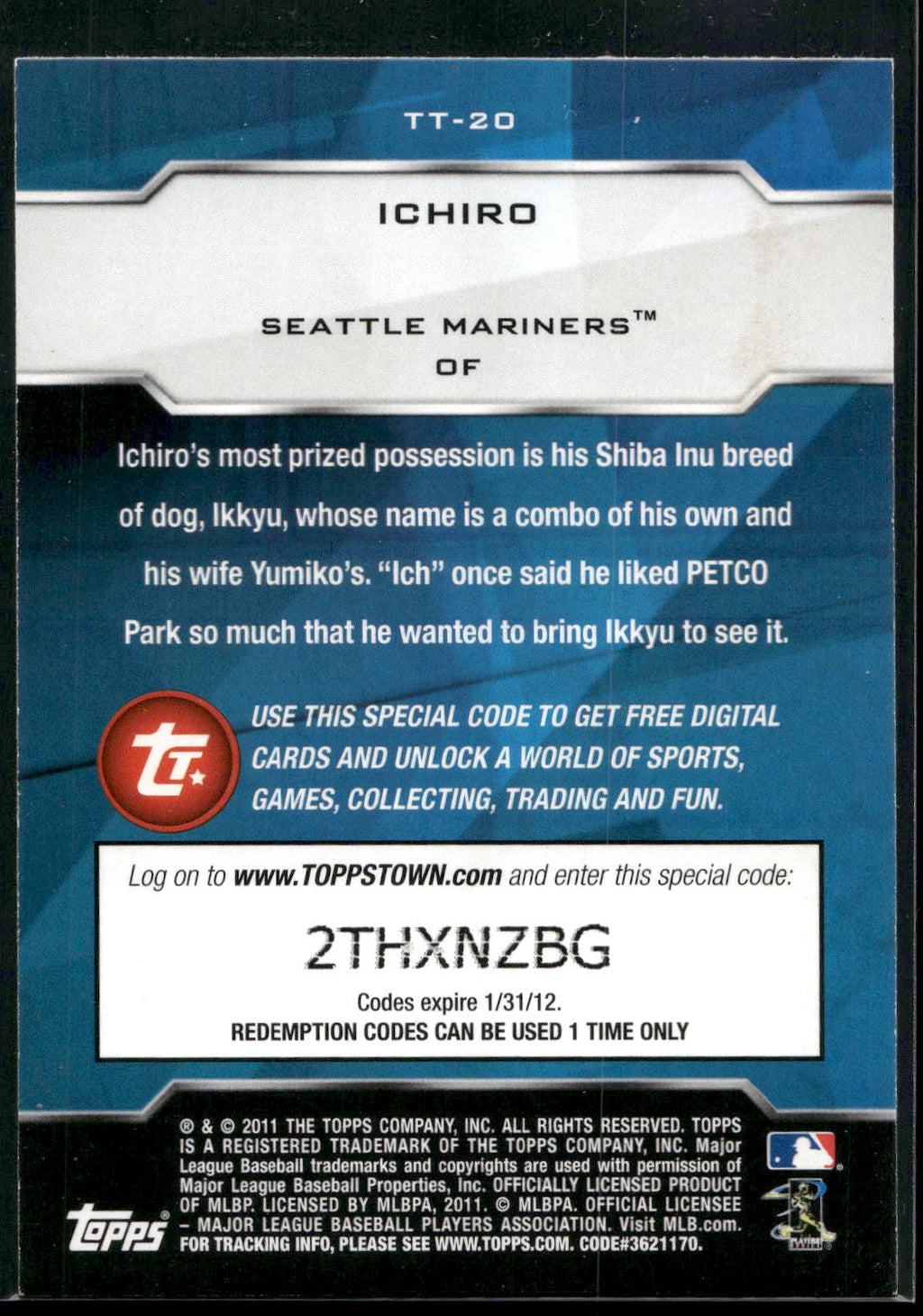 2011 Topps #TT-20 Ichiro Topps Town (Series 1)