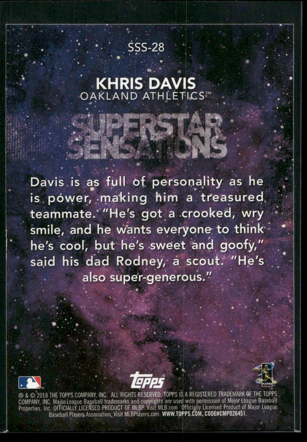 2018 Topps #SSS-28 Khris Davis Superstar Sensations