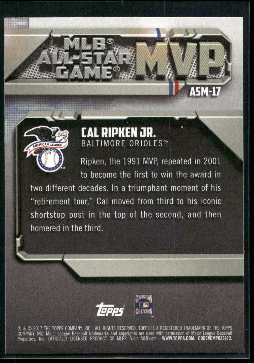 2017 Topps #ASM-17 Cal Ripken Jr. All-Star Game MVP