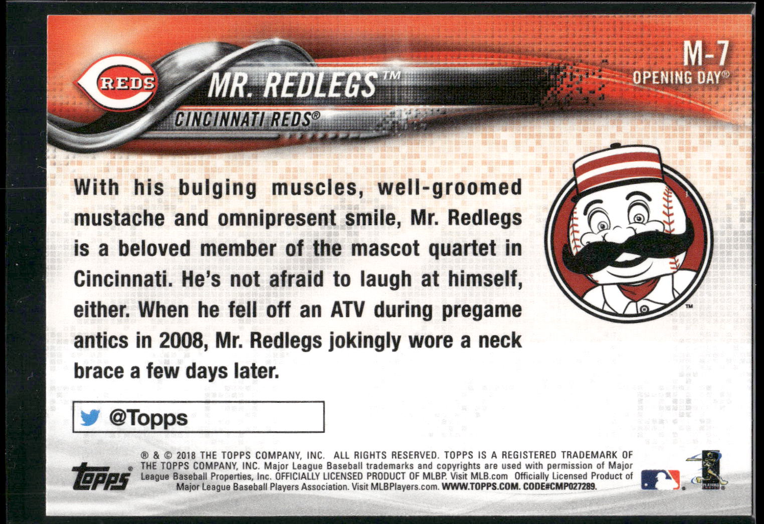 2018 Topps Opening Day #M-7 Mr. Redlegs Mascots