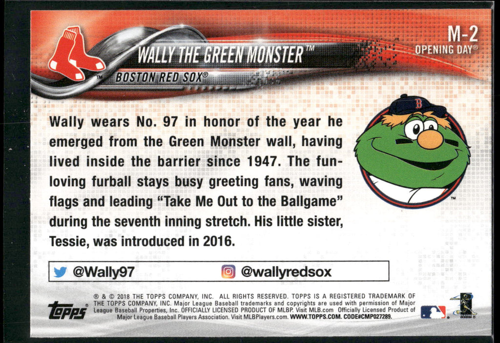2018 Topps Opening Day #M-2 Wally the Green Monster Mascots