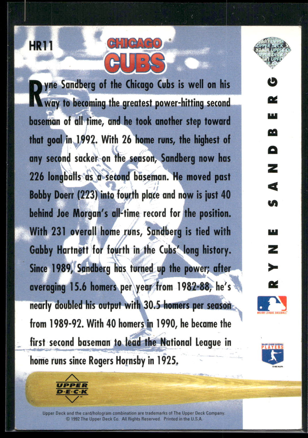 1993 Upper Deck #HR11 Ryne Sandberg Home Run Heroes