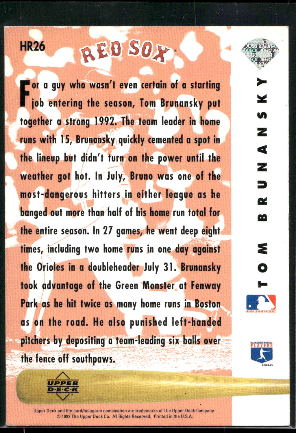 1993 Upper Deck #HR26 Tom Brunansky Home Run Heroes
