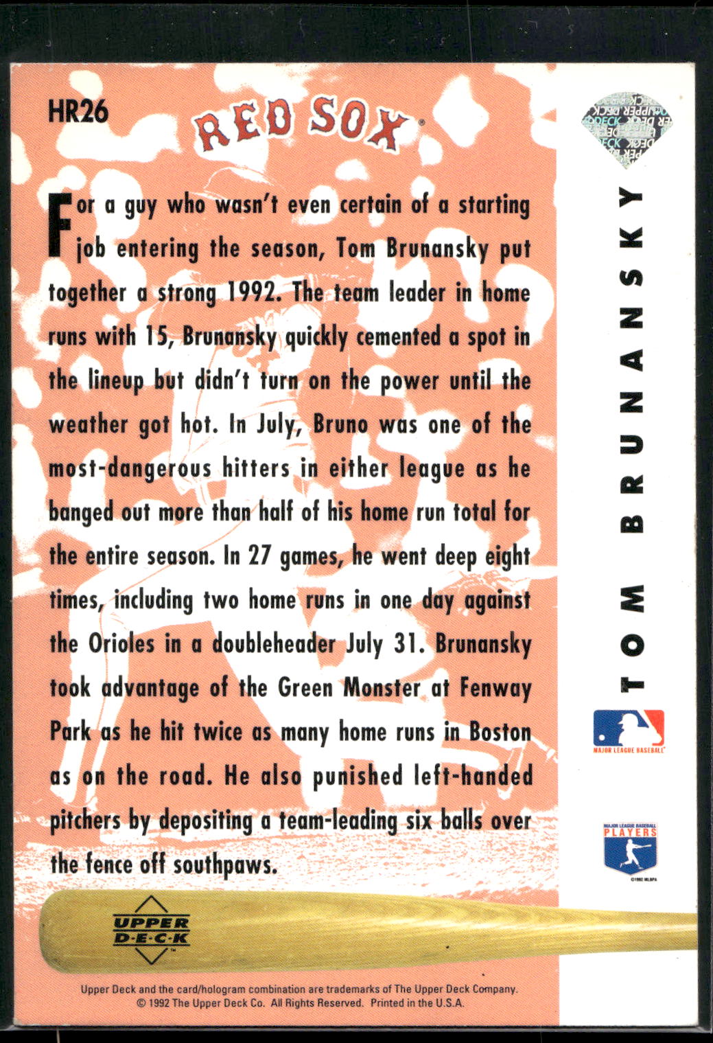 1993 Upper Deck #HR26 Tom Brunansky Home Run Heroes