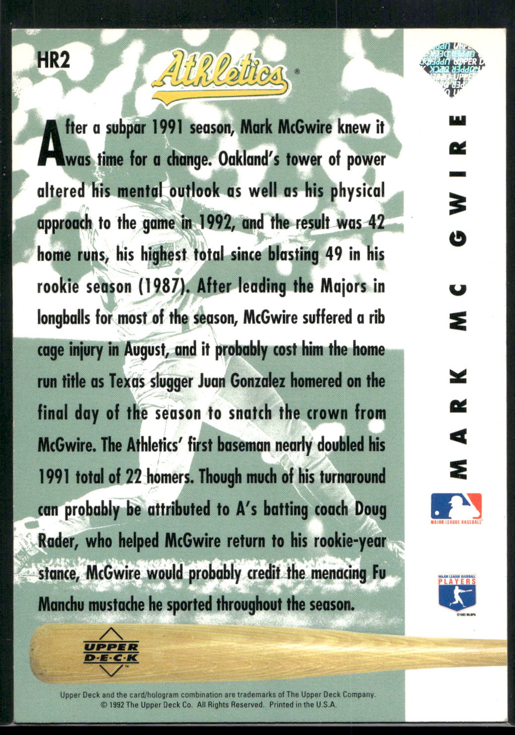 1993 Upper Deck #HR2 Mark McGwire Home Run Heroes