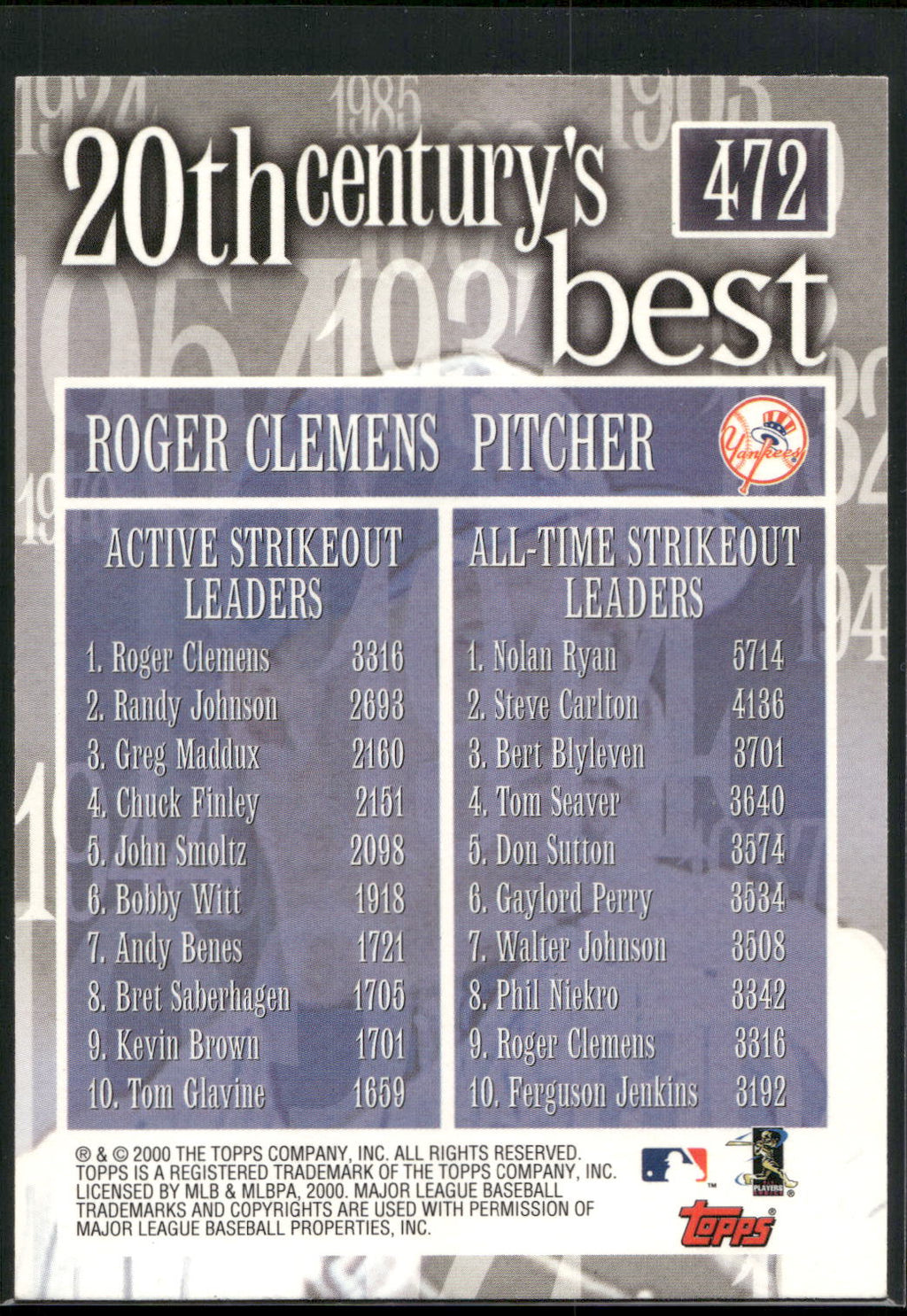 2000 Topps #472 Roger Clemens