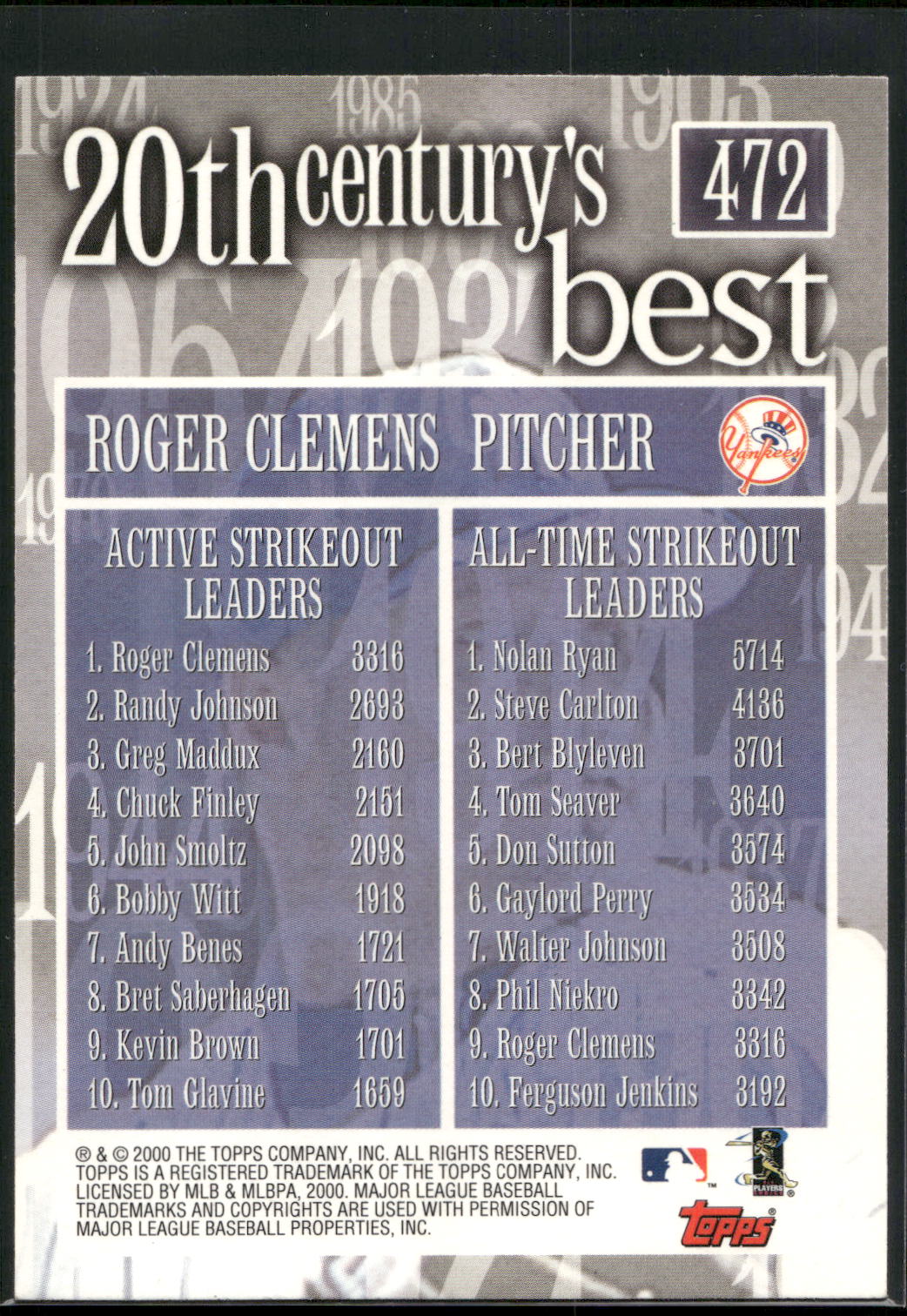 2000 Topps #472 Roger Clemens
