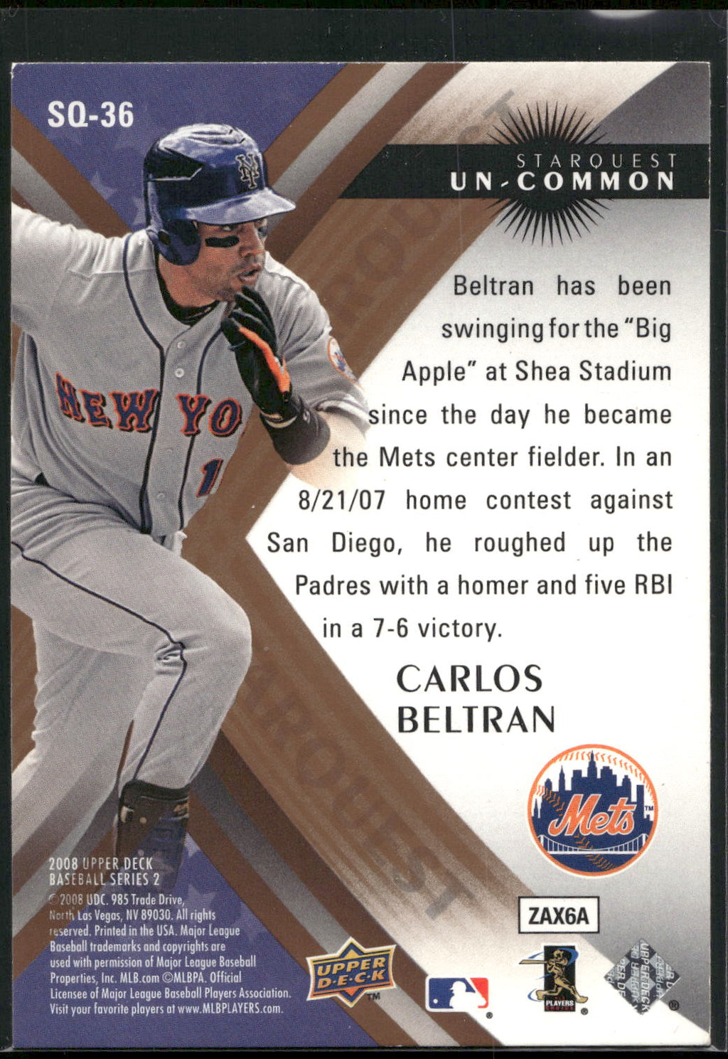 2008 Upper Deck #SQ-36 Carlos Beltran StarQuest Uncommon