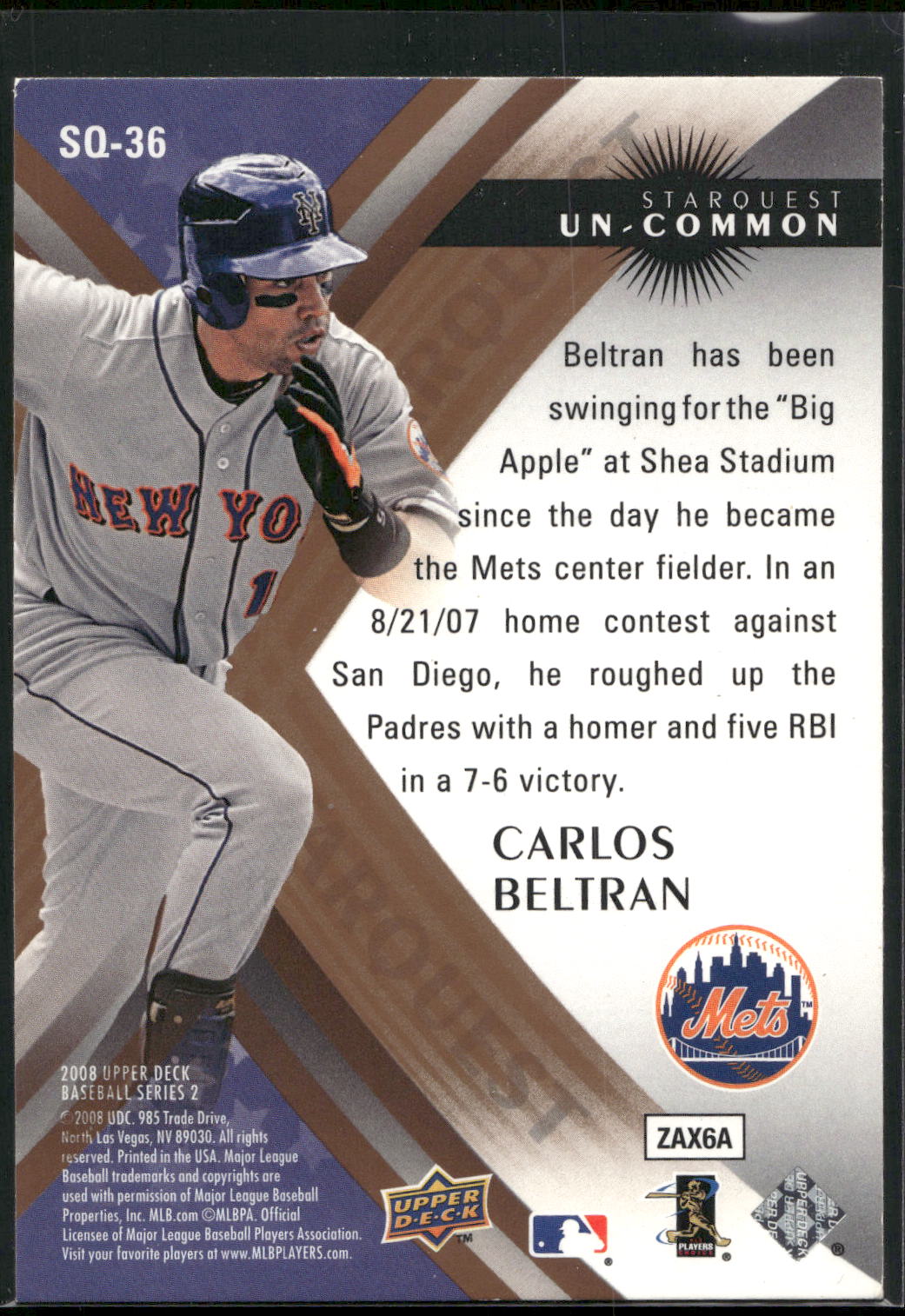 2008 Upper Deck #SQ-36 Carlos Beltran StarQuest Uncommon