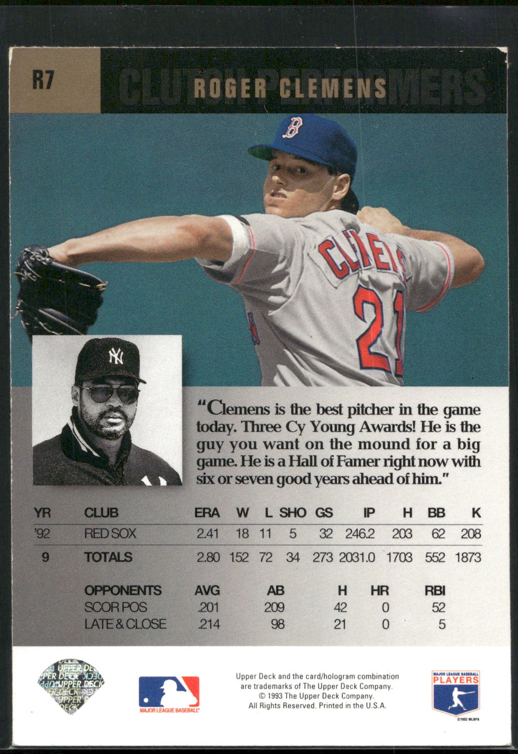 1993 Upper Deck #R7 Roger Clemens Reggie Jackson's Clutch Performers