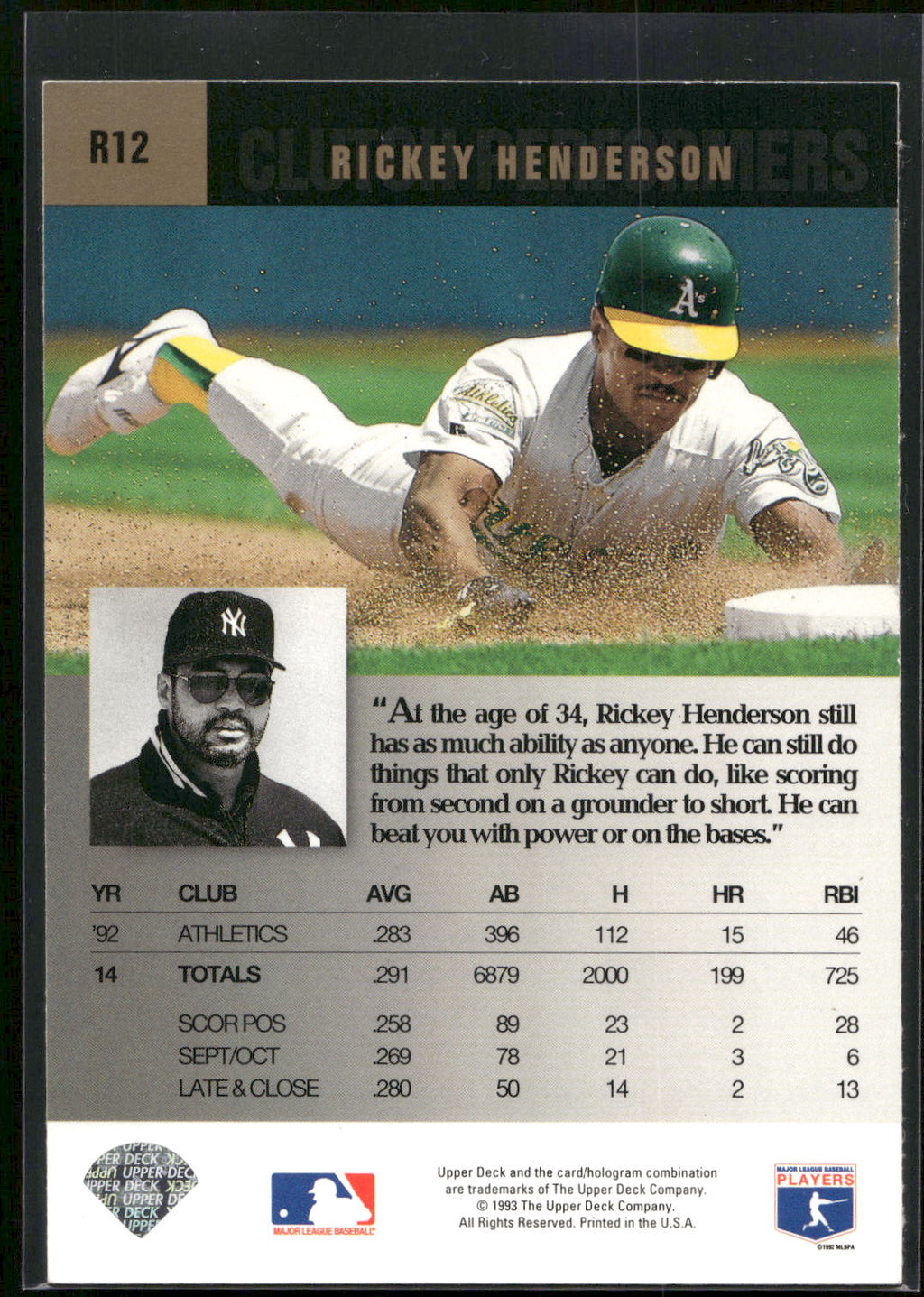 1993 Upper Deck #R12 Rickey Henderson Reggie Jackson's Clutch Performers