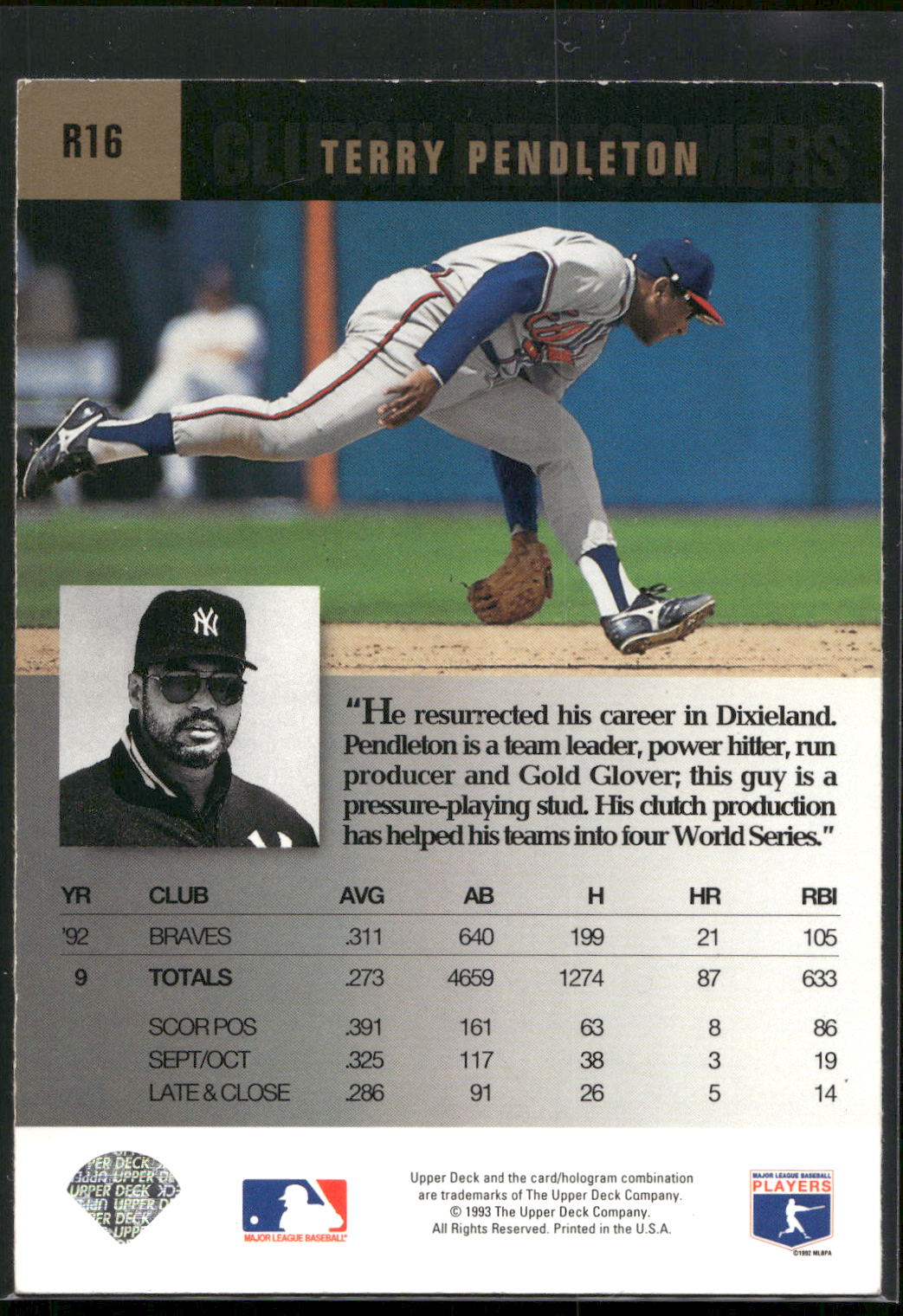 1993 Upper Deck #R16 Terry Pendleton Reggie Jackson's Clutch Performers