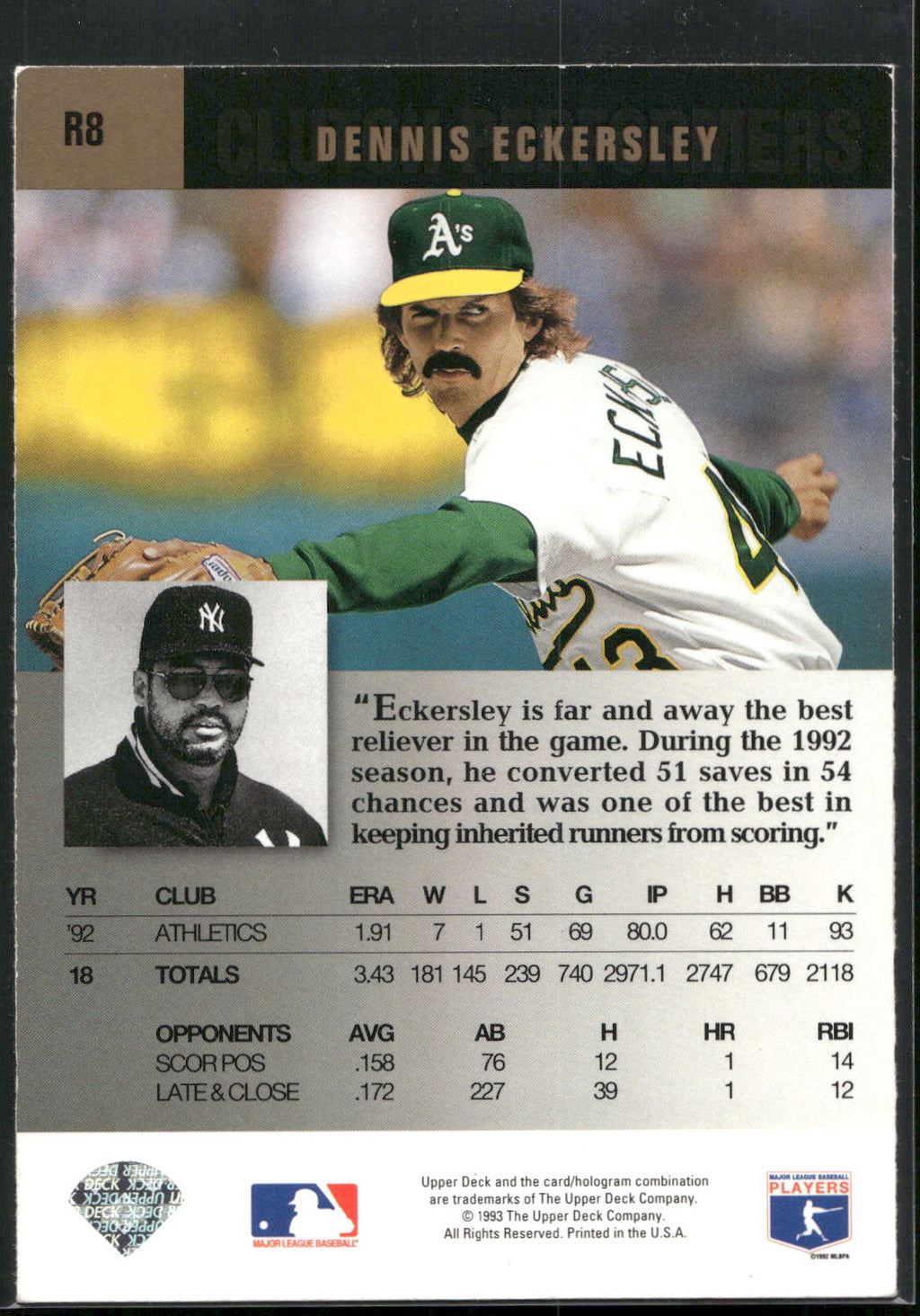 1993 Upper Deck #R8 Dennis Eckersley Reggie Jackson's Clutch Performers