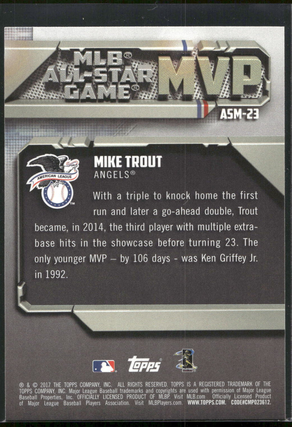 2017 Topps #ASM-23 Mike Trout All-Star Game MVP