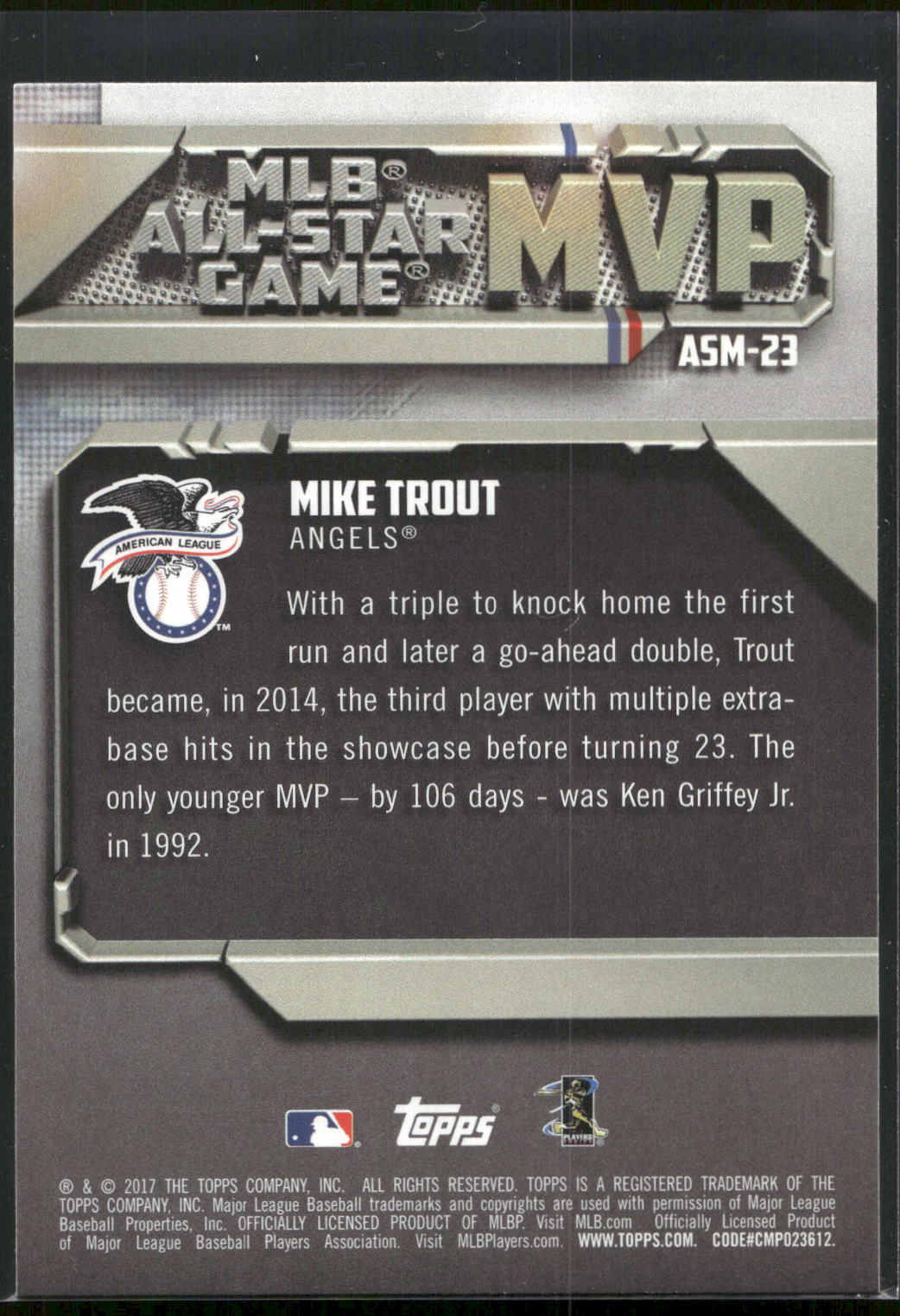 2017 Topps #ASM-23 Mike Trout All-Star Game MVP