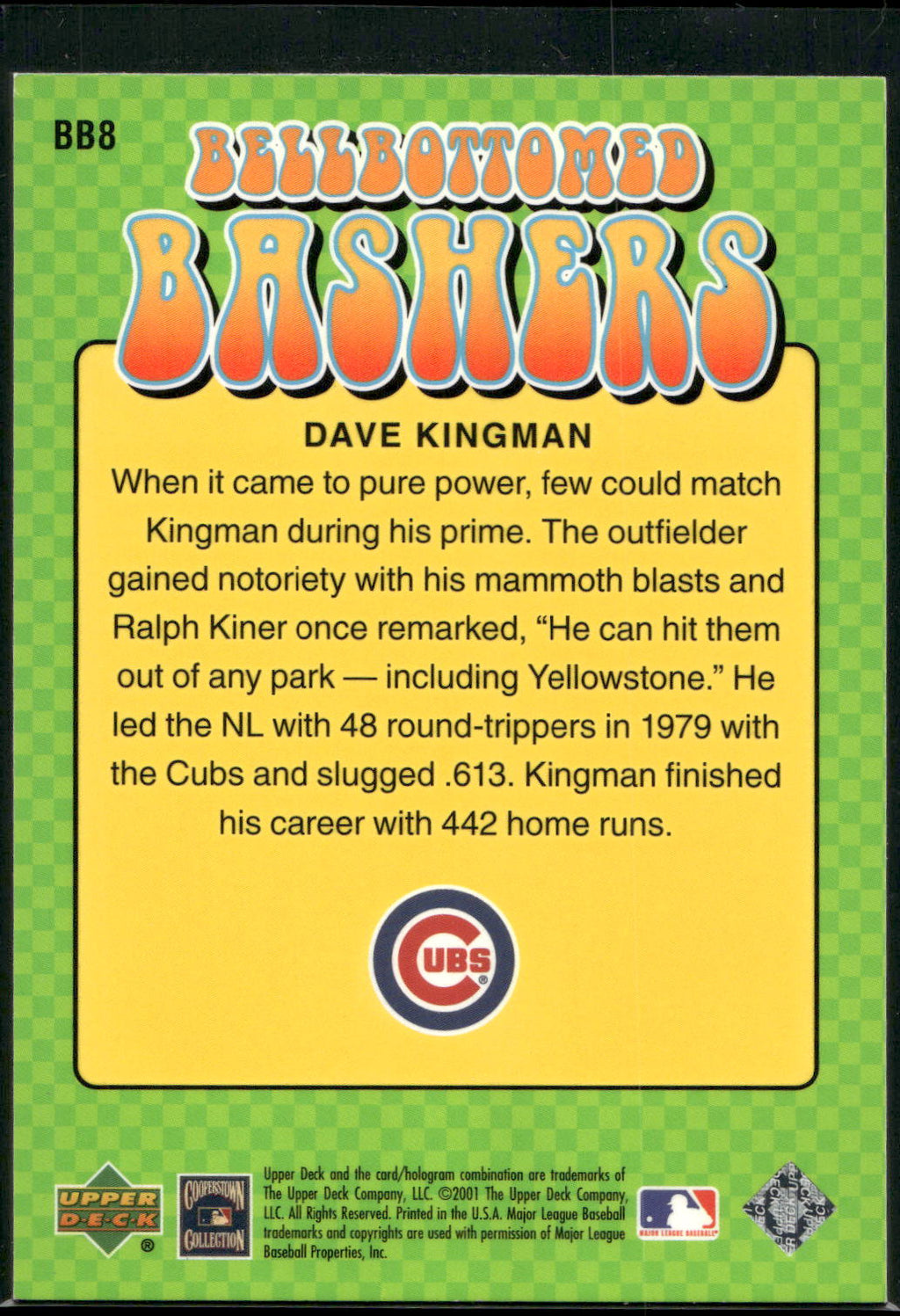 2001 Upper Deck Decade 1970's #BB8 Dave Kingman Bellbottomed Bashers