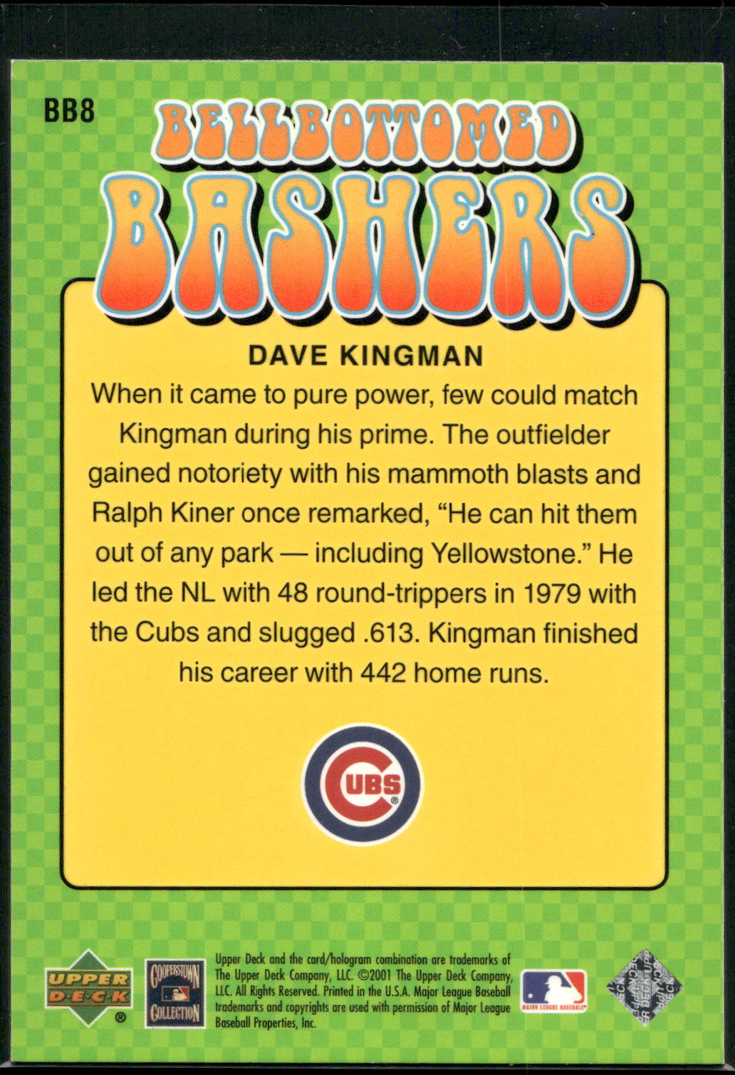 2001 Upper Deck Decade 1970's #BB8 Dave Kingman Bellbottomed Bashers