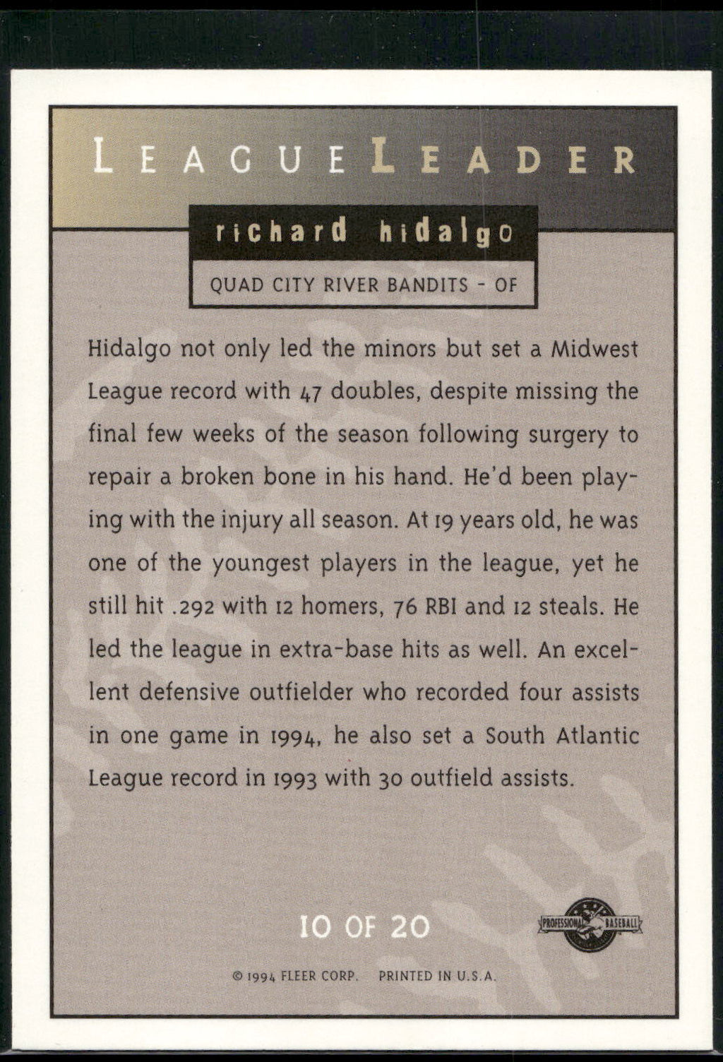 1994-95 Fleer Excel #10 Richard Hidalgo League Leaders