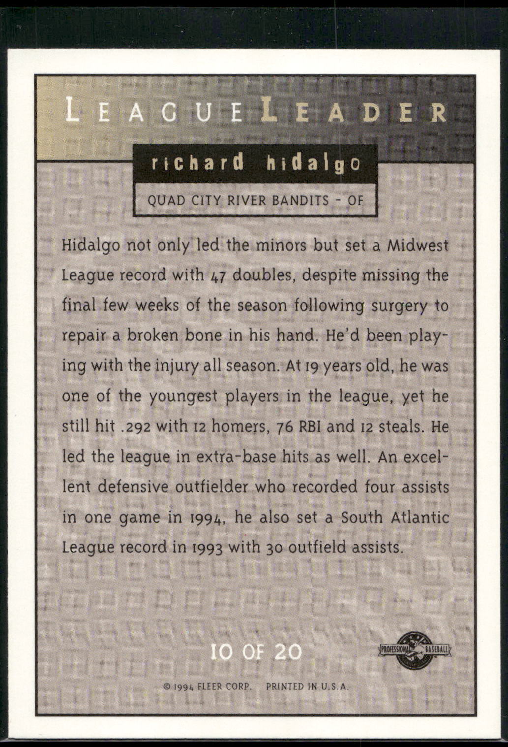 1994-95 Fleer Excel #10 Richard Hidalgo League Leaders