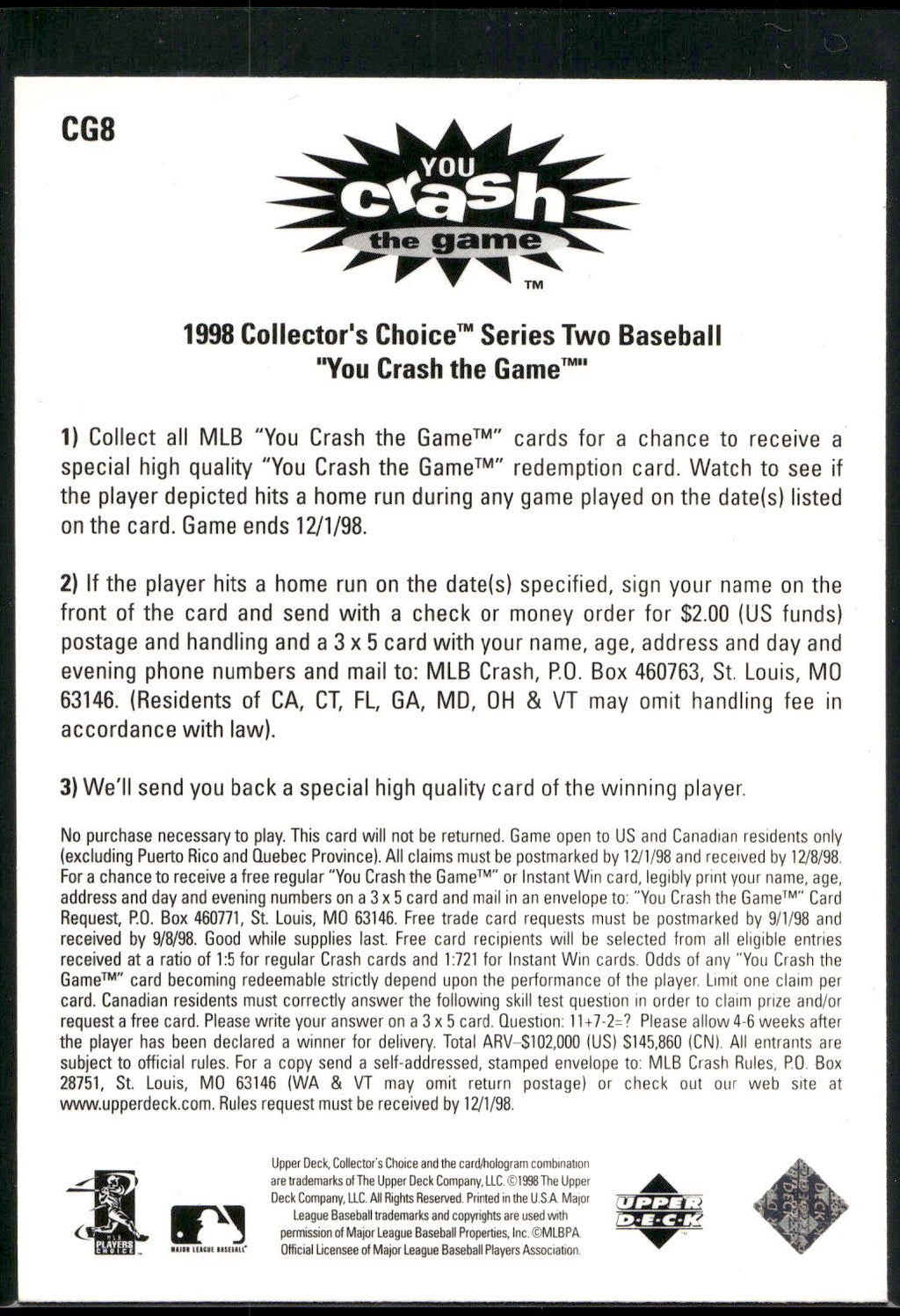 1998 Collector's Choice #CG8a Fred McGriff You Crash the Game