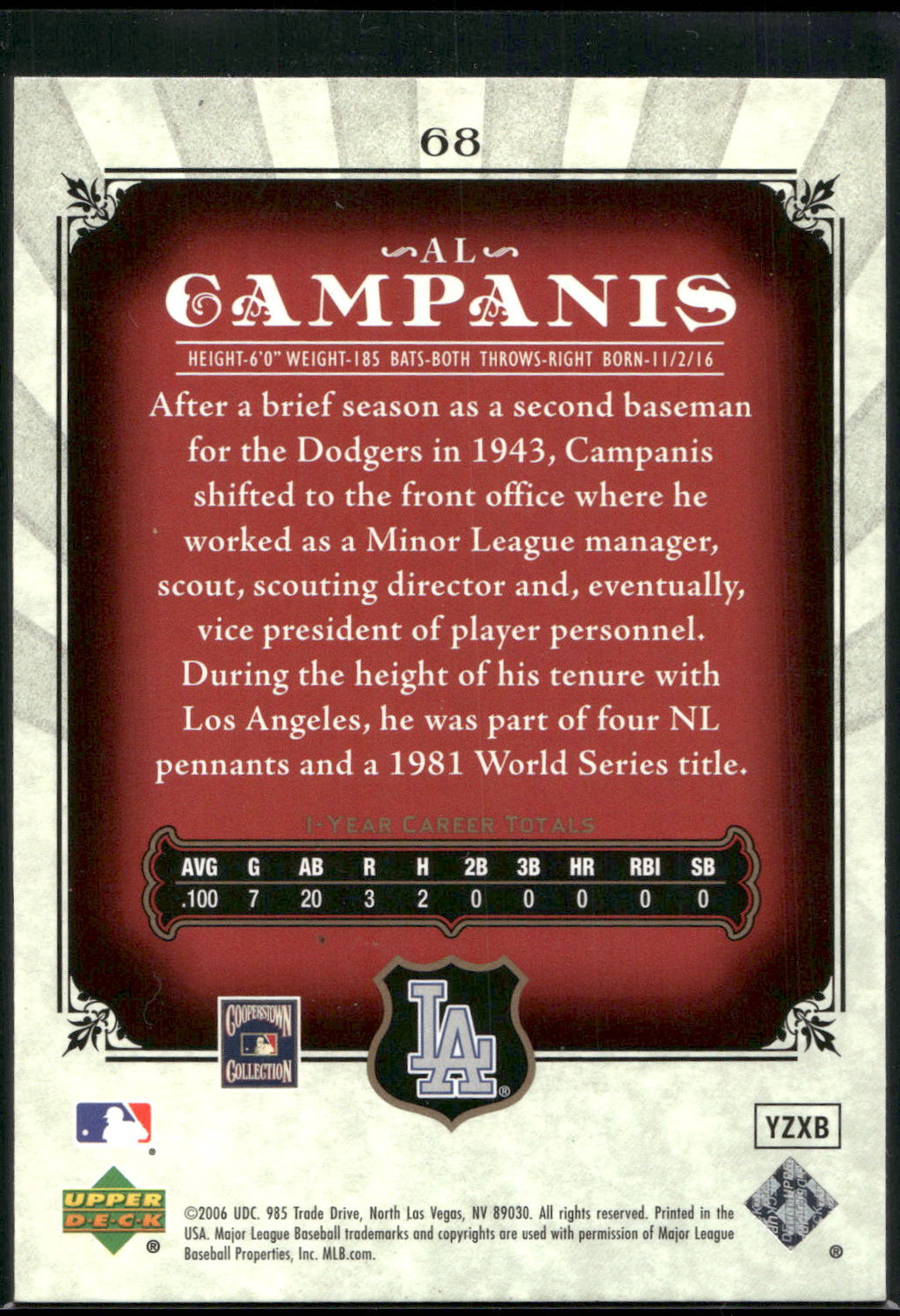 2006 SP Legendary Cuts #68 Al Campanis