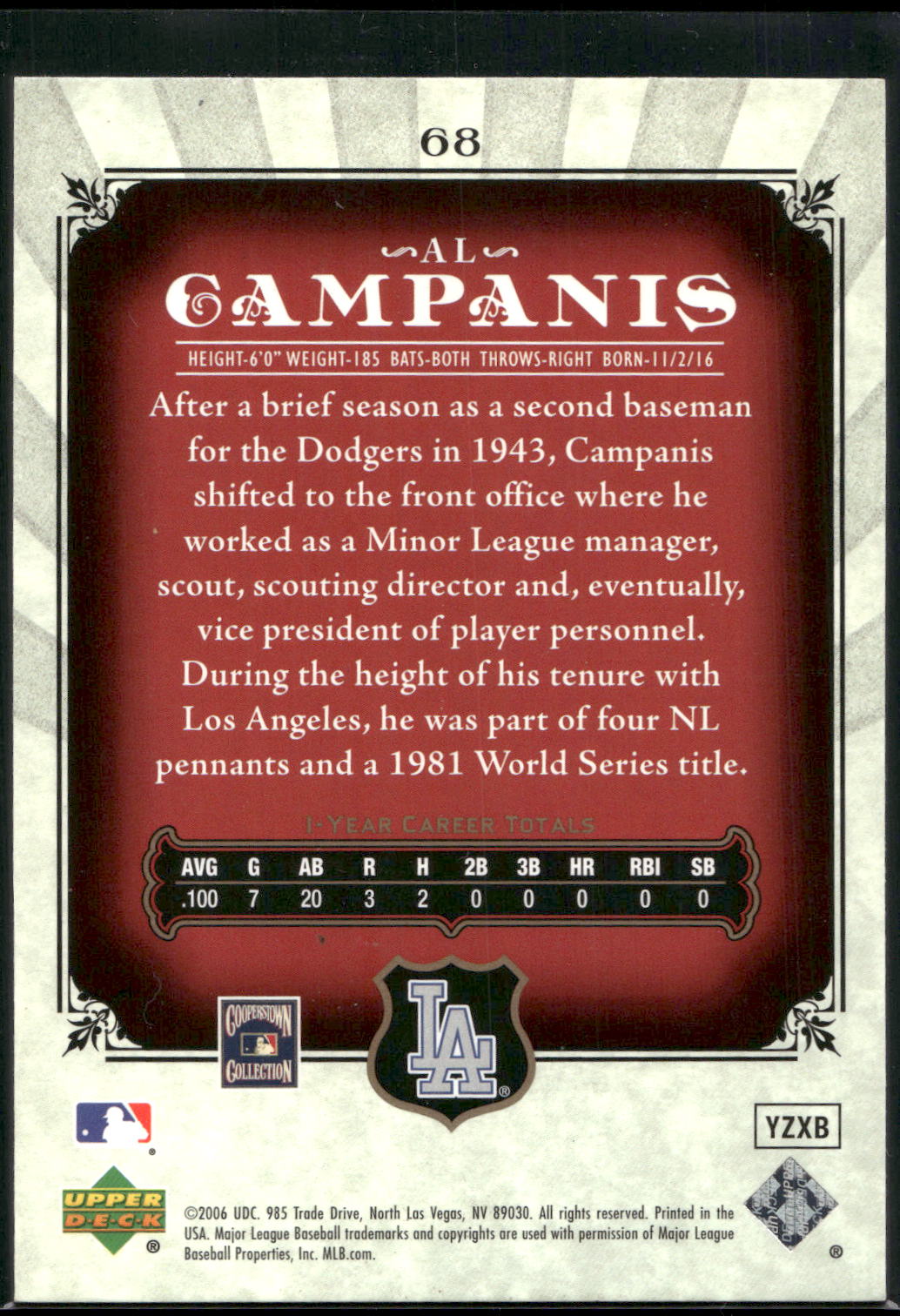 2006 SP Legendary Cuts #68 Al Campanis