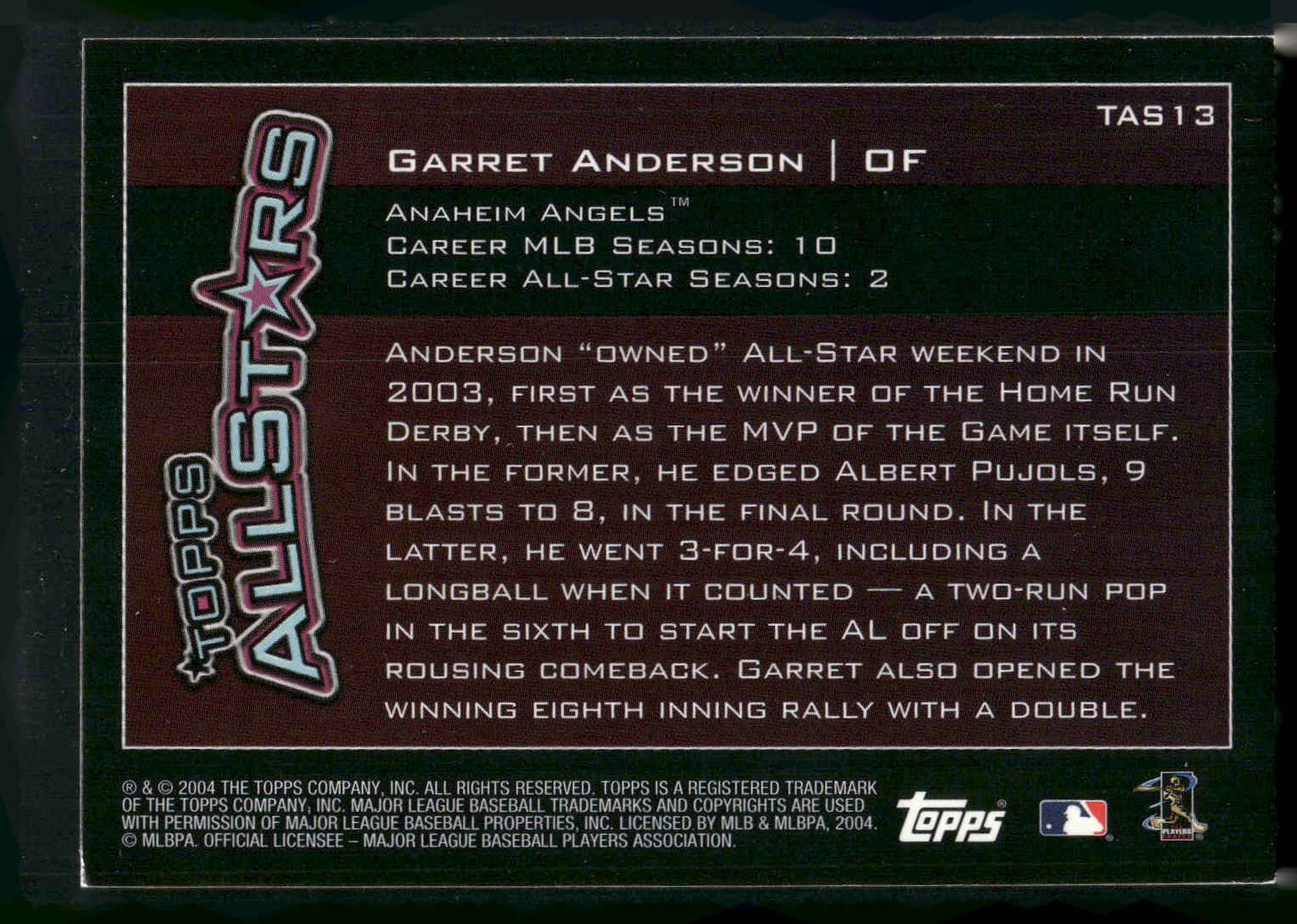 2004 Topps #TAS13 Garret Anderson Topps All-Stars