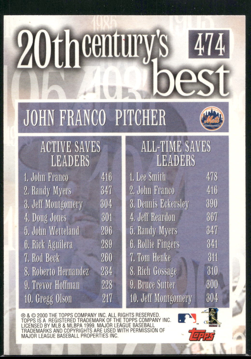 2000 Topps #474 John Franco