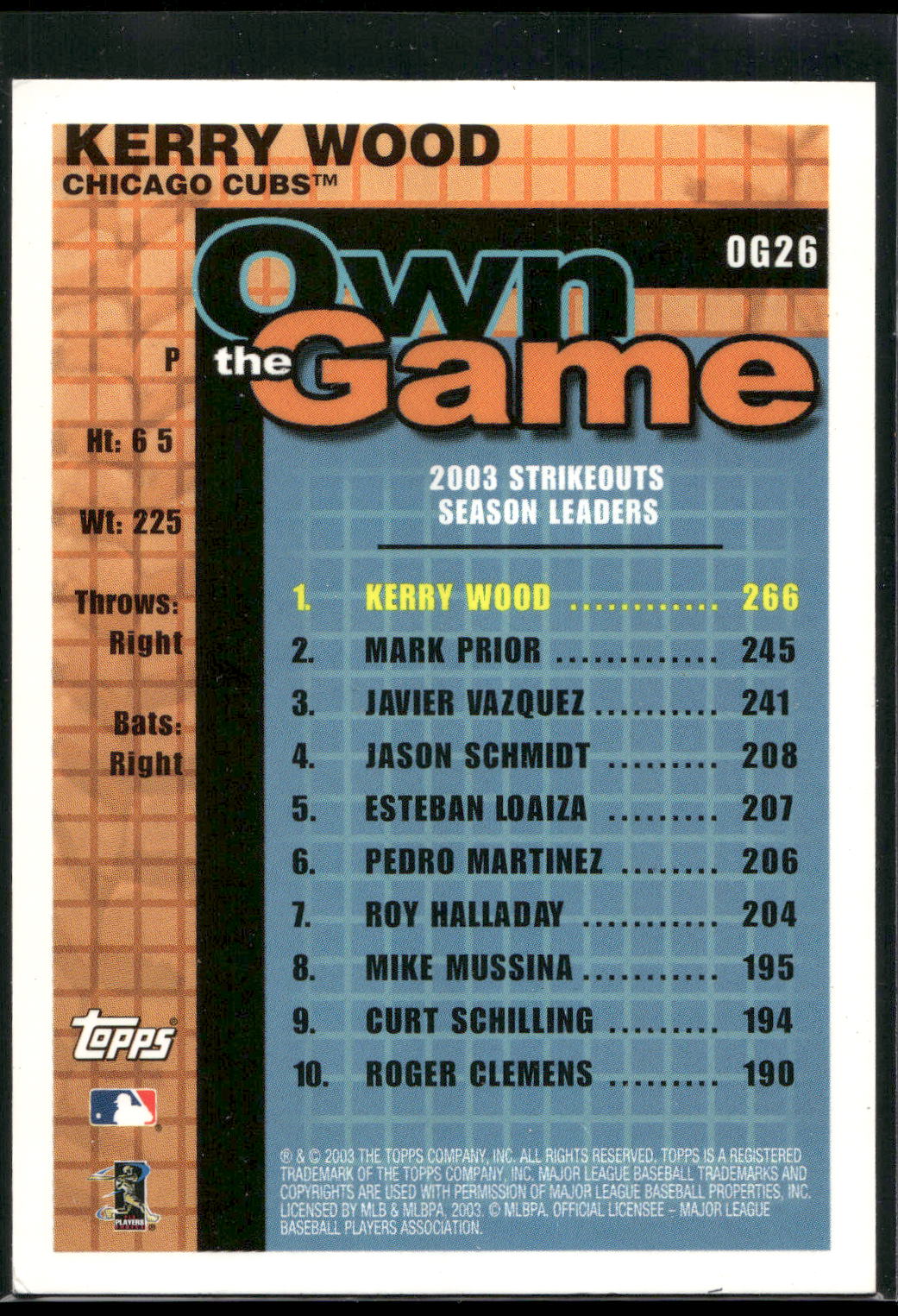 2004 Topps #OG26 Kerry Wood Own the Game
